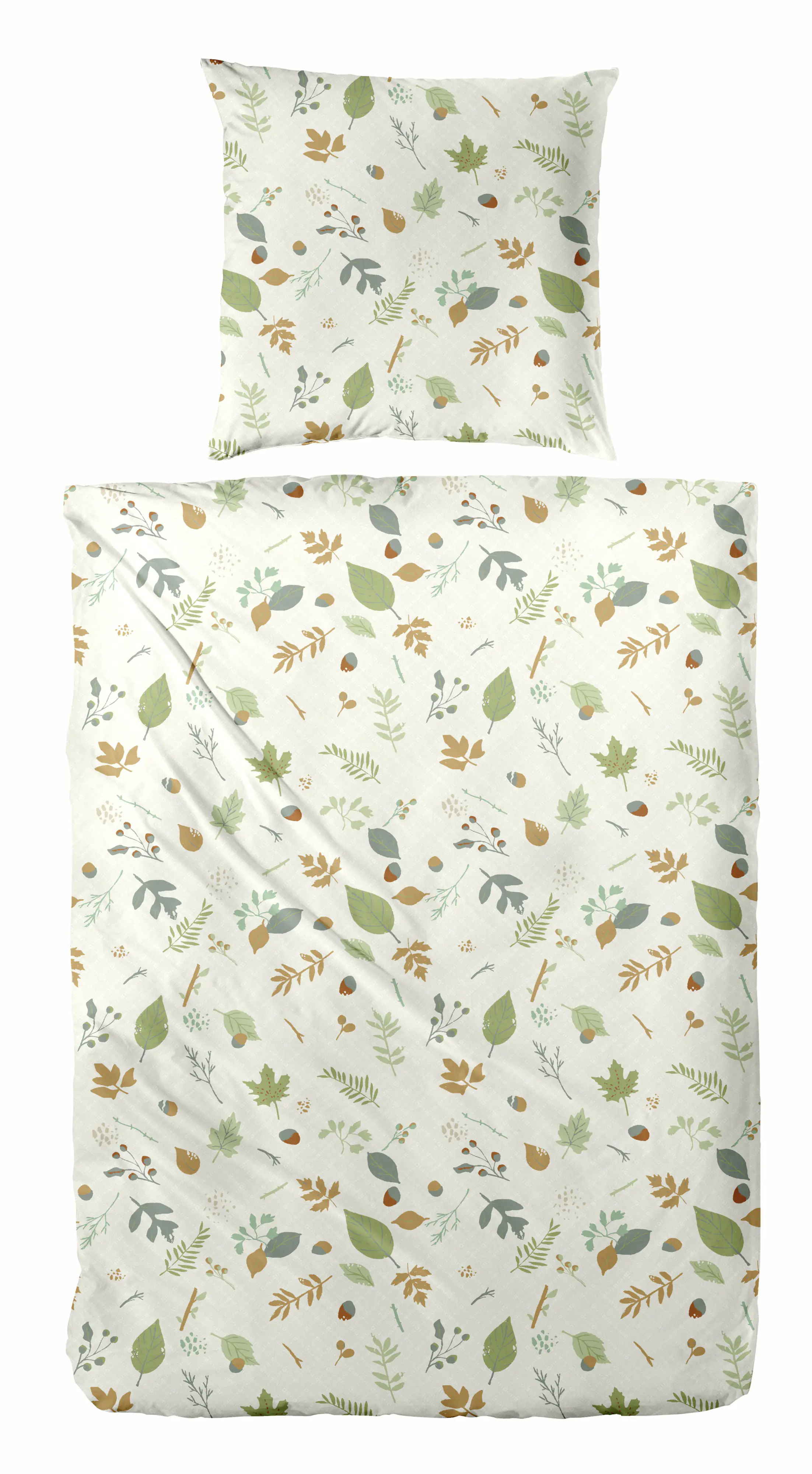 Biber Bettwäsche Blätter 135 x 200 cm grün/beige