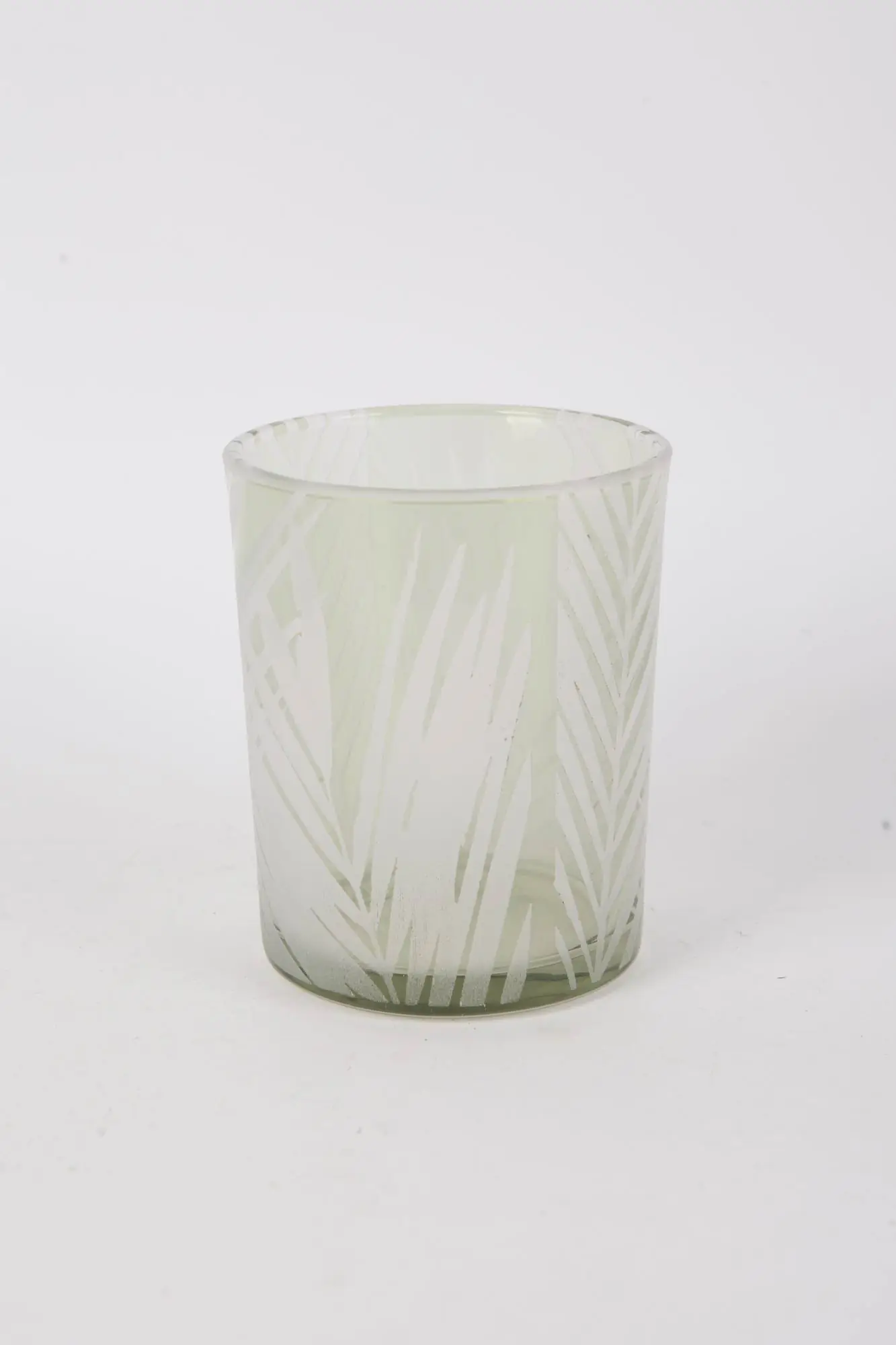 TrendLine Windlicht Blätter Glas Ø 10 x 12,5 cm grün/weiß