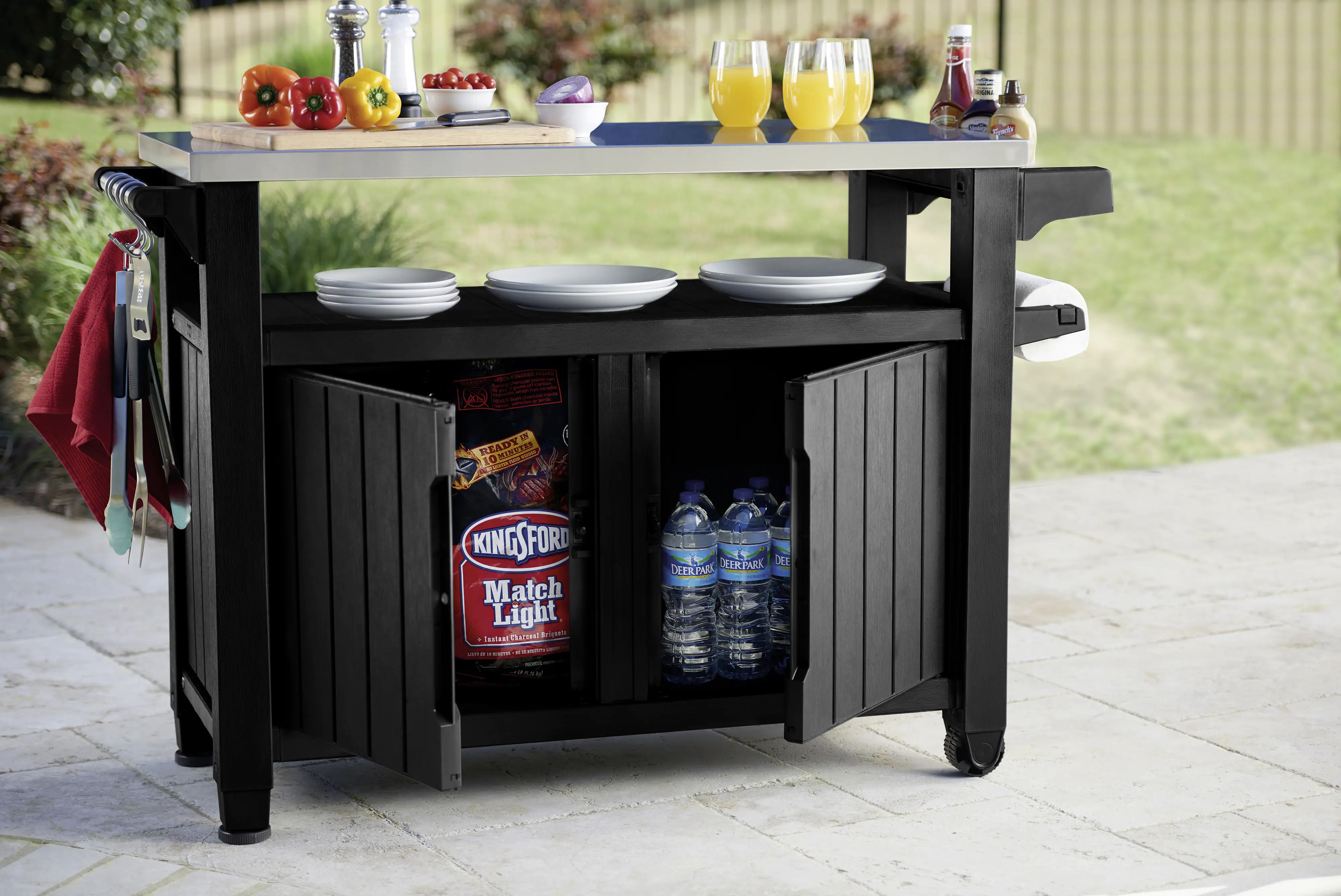 7290106931367_2022656 Keter BBQ-Grilltisch 2-türig graphit 134 cm x 52 cm x 90 cm (BxTxH)