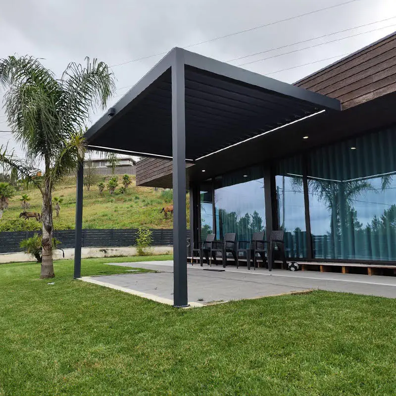 Lamellen Terrassenüberdachung 480 x 406,7 x 273 cm grau Lamellen Terrassenüberdachung 480 x 406,7 x 273 cm grau
