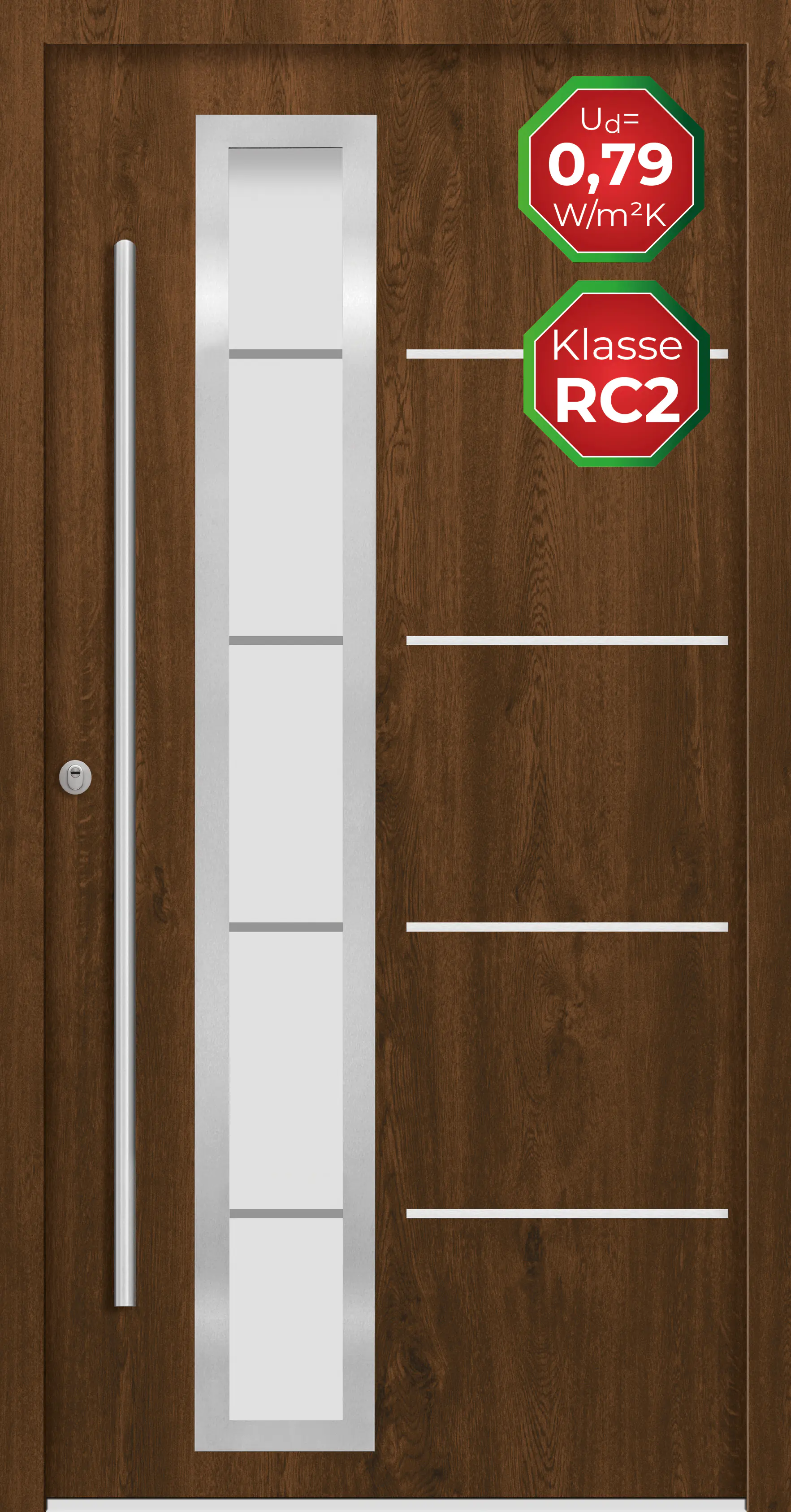Splendoor Haustür Passivedoor Premium B06 RC2 Nussbaum DIN Links 110 x 210 cm