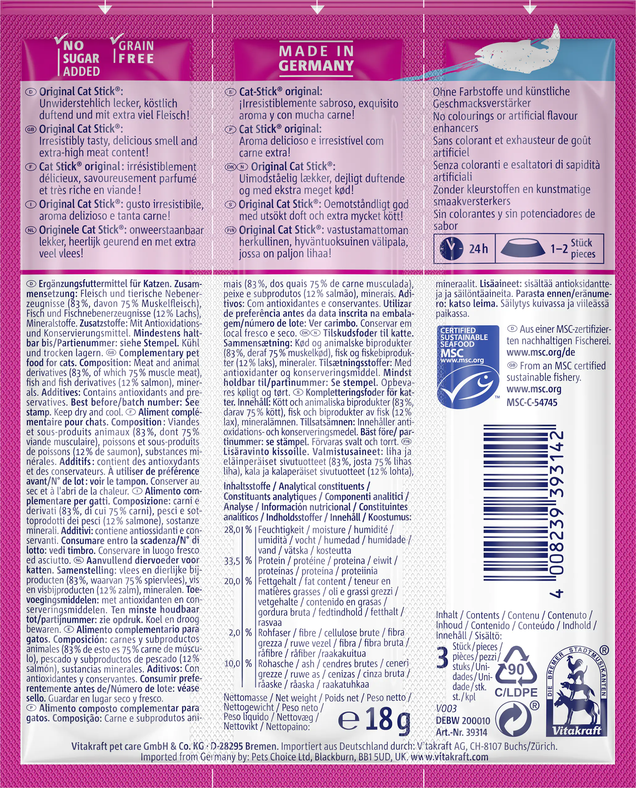 Vitakraft Katzensnack Stick MSC Lachs