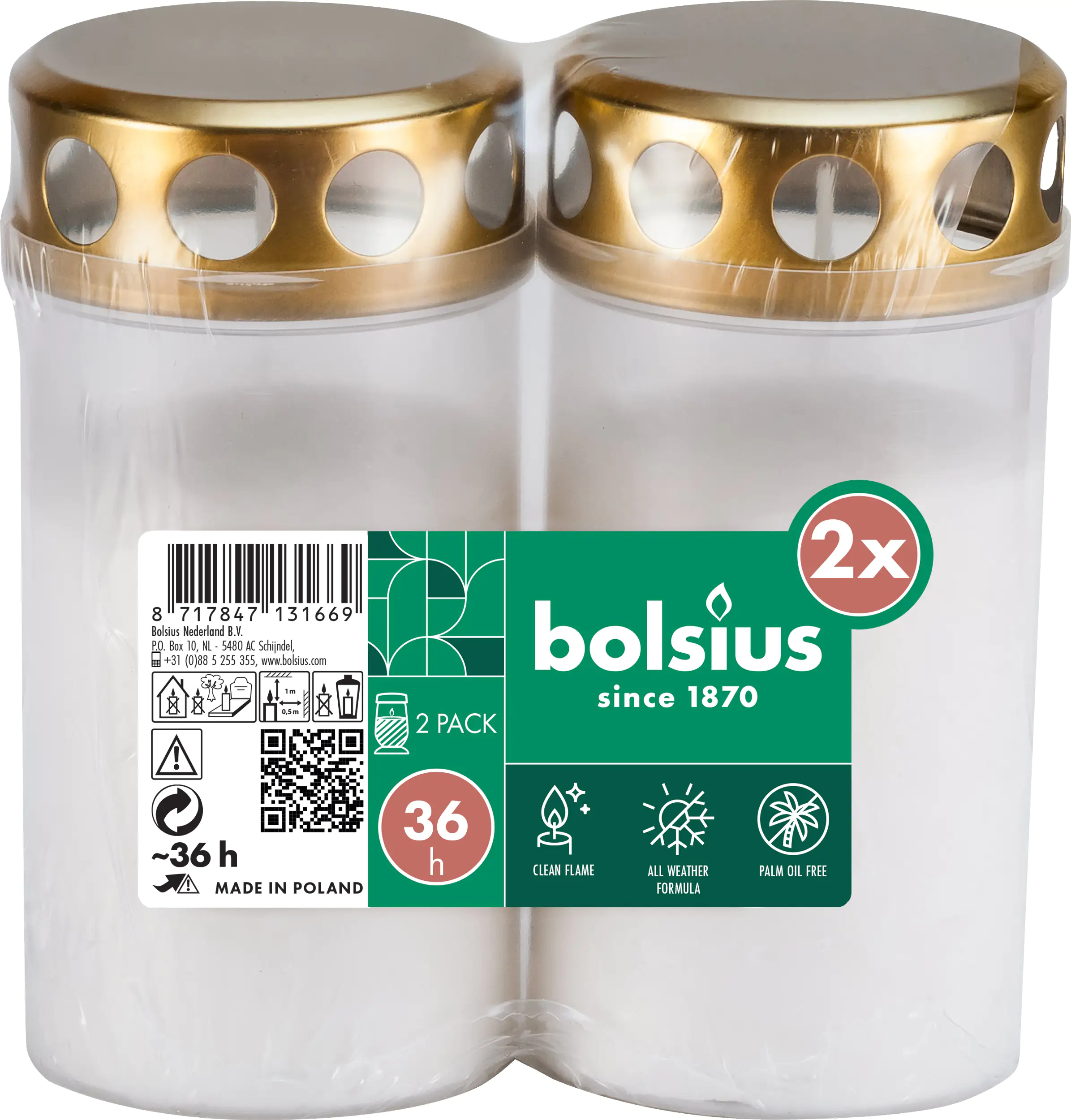 Bolsius Grablicht Nr. 3 weiß mit Deckel 2 Stück