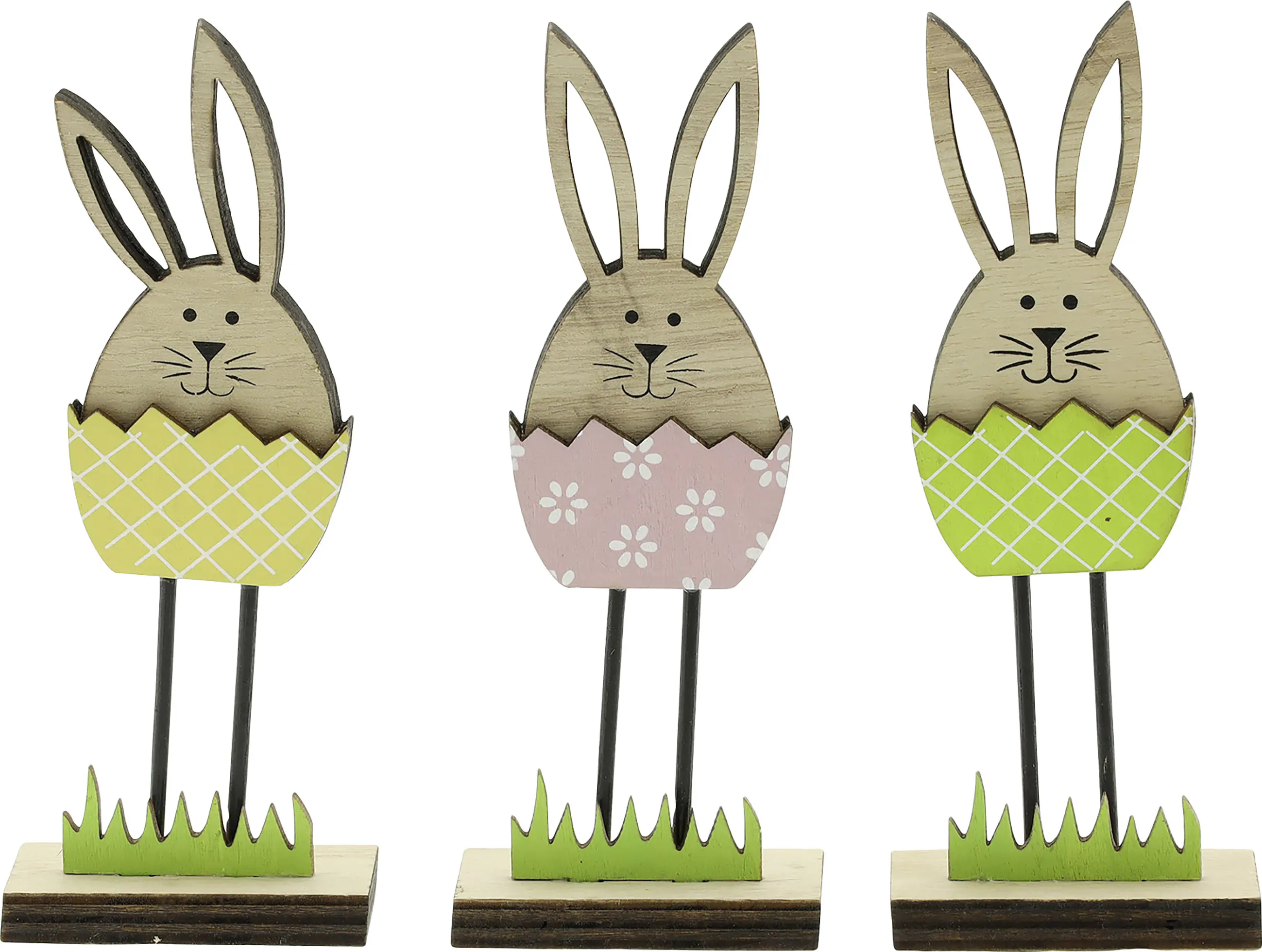 Deko Aufsteller Osterhase Holz 15,5 x 6 cm natur gelb grün rosa