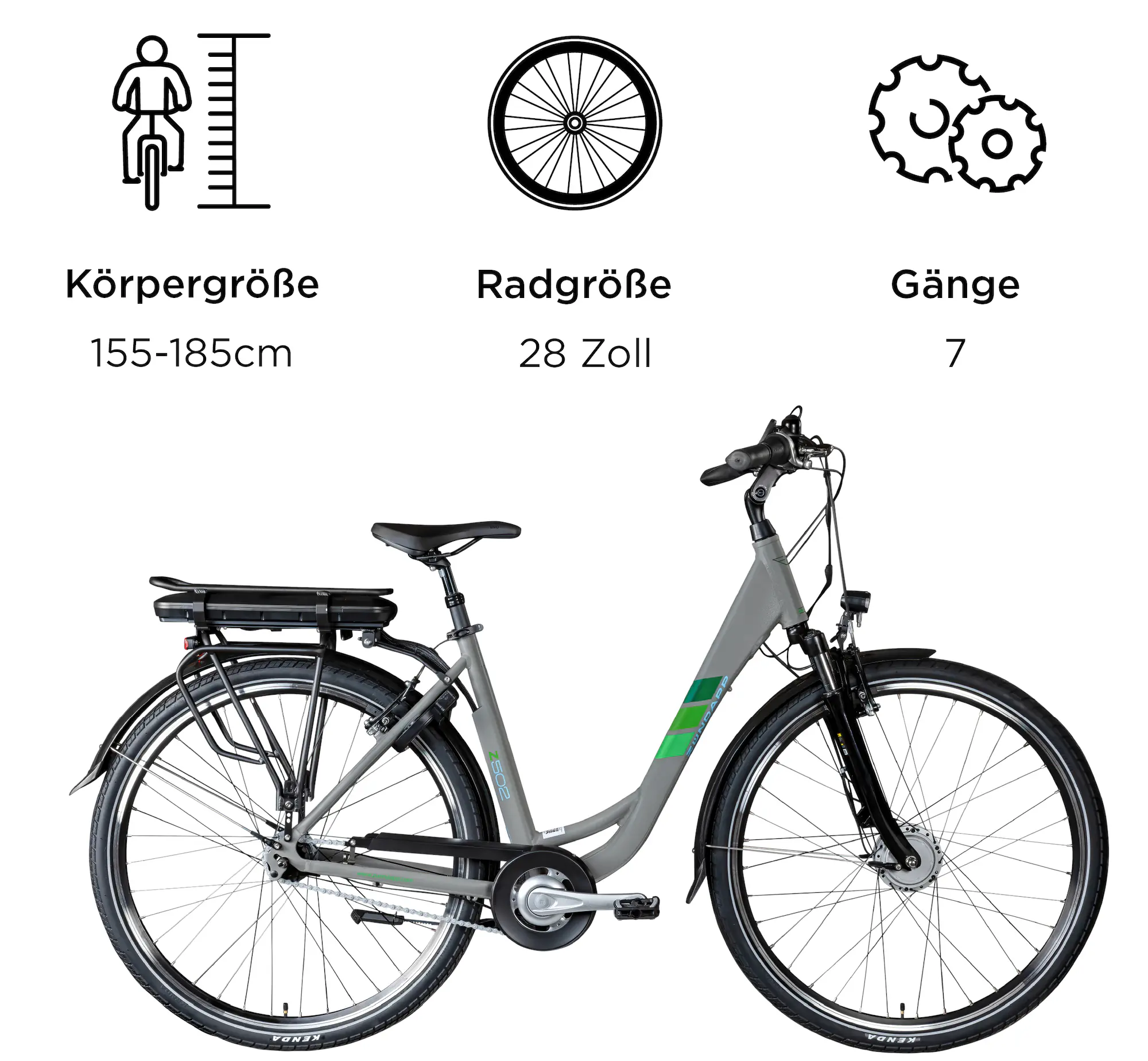 Zündapp E-Bike Z502 City 28 Zoll 7-Gang 522 Wh grau grün Zündapp E-Bike Z502 City 28 Zoll 7-Gang 522 Wh grau grün