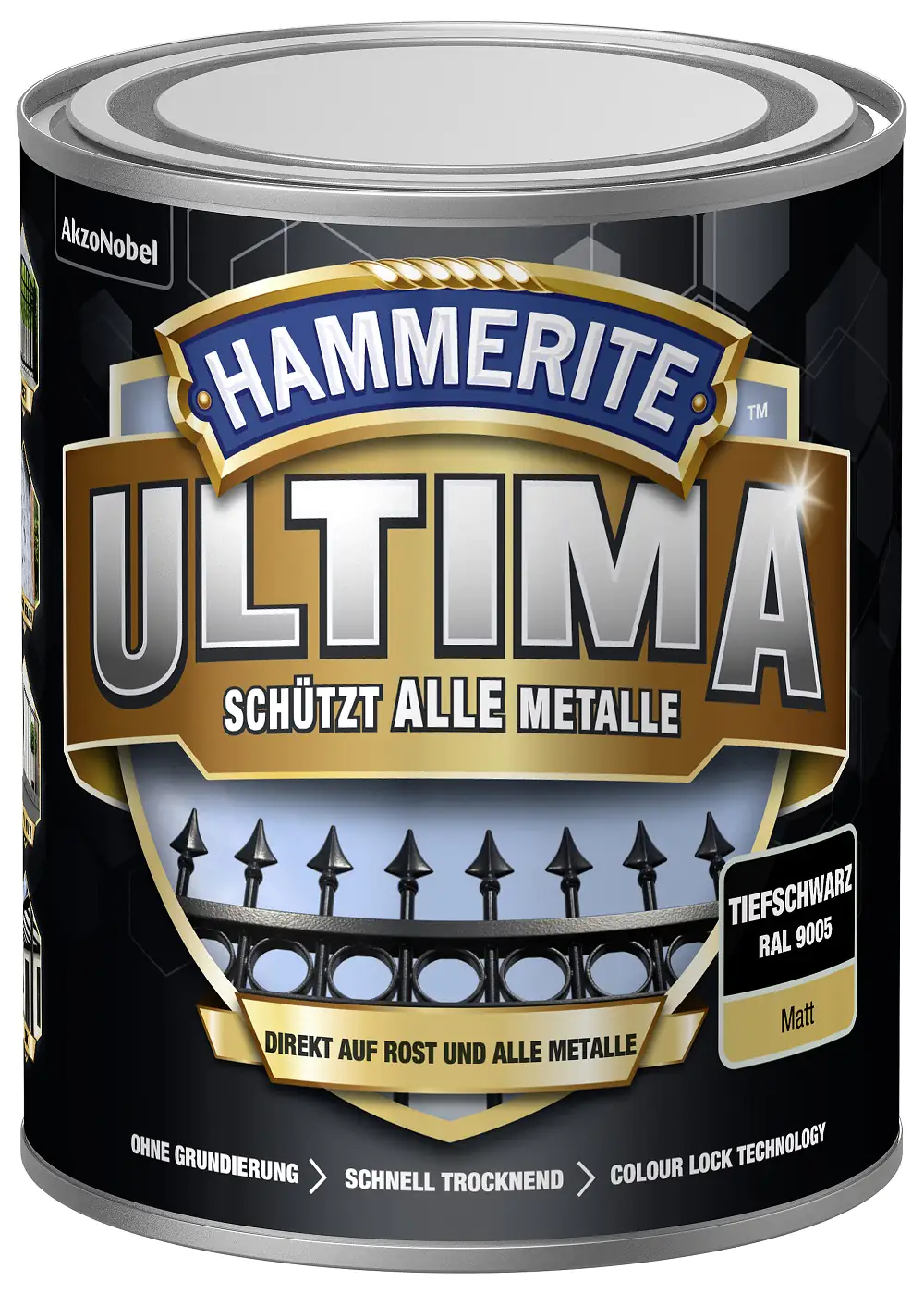 4007591724441 Hammerite Metallschutzlack ULTIMA 750 ml tiefschwarz matt