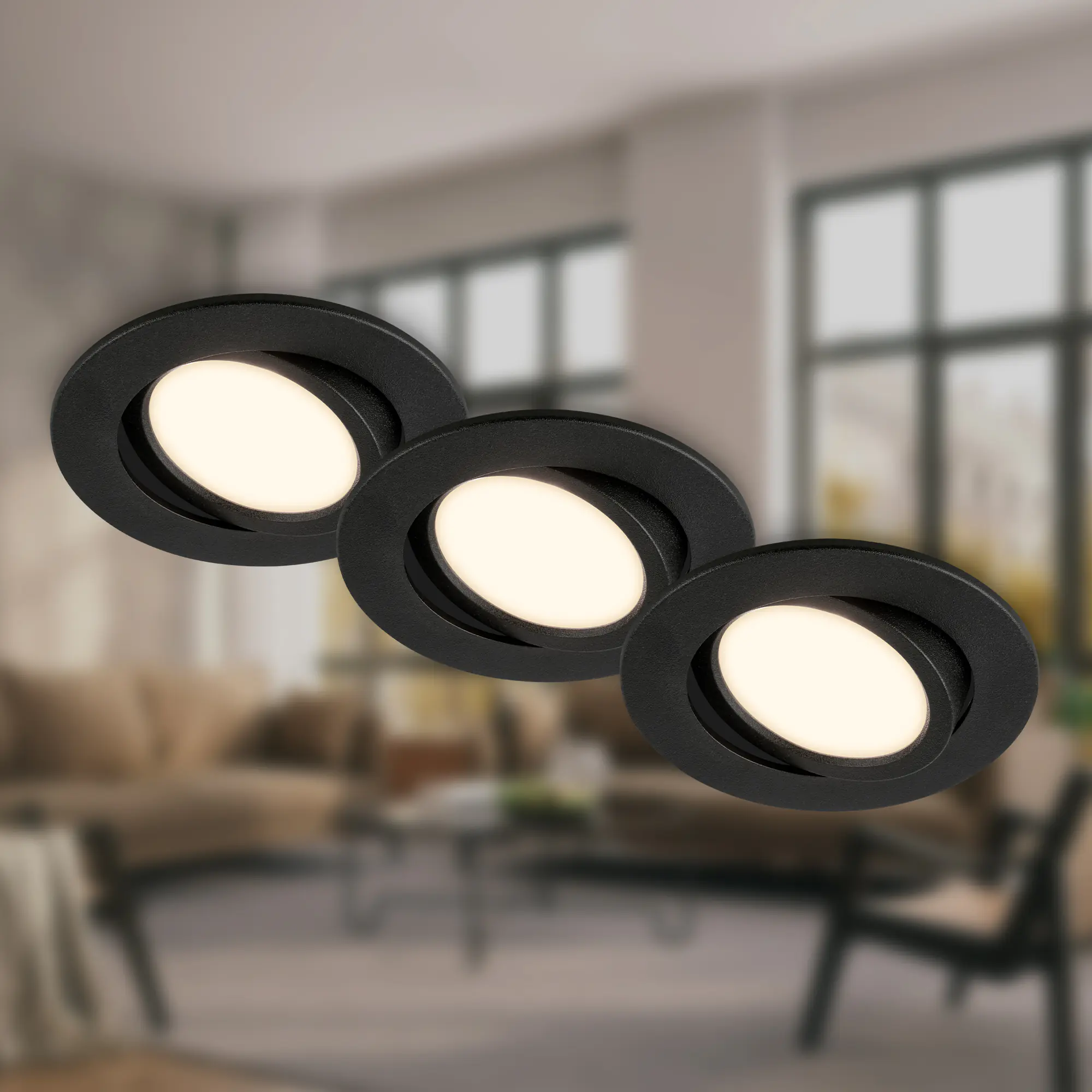 Briloner 3er Set LED Einbauleuchten Piwo schwarz Ø 8 cm