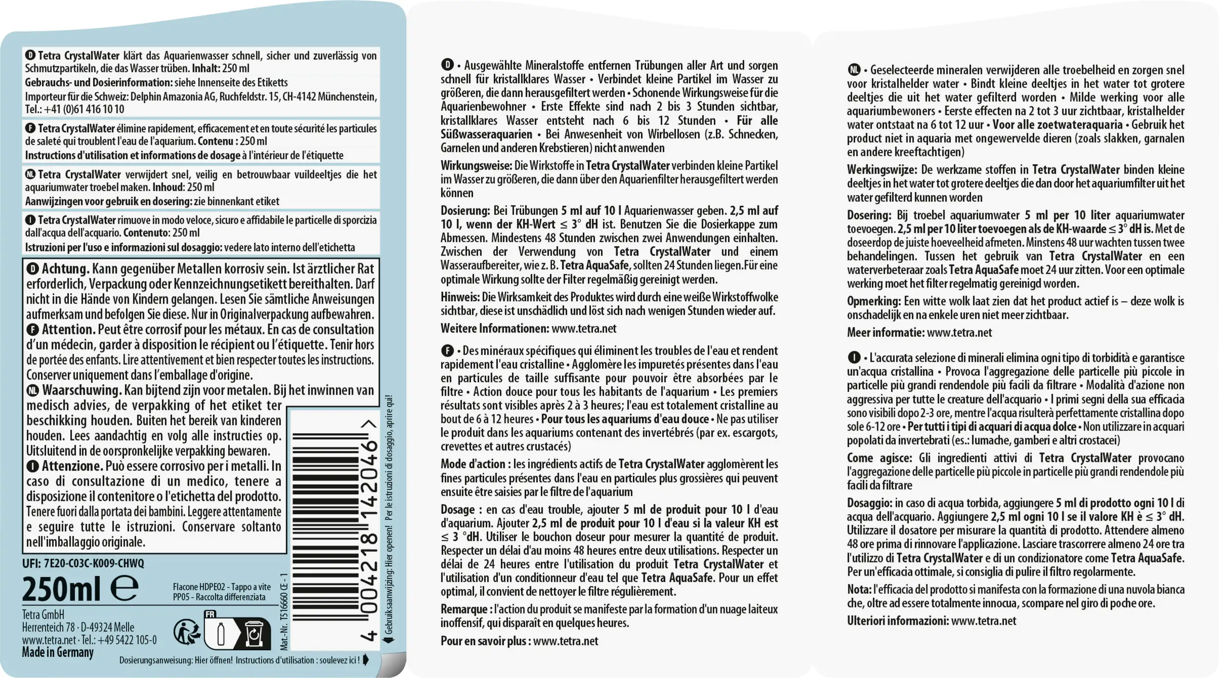 Tetra Wasseraufbereitung Crystal Water Süßwasseraquarien 250 ml