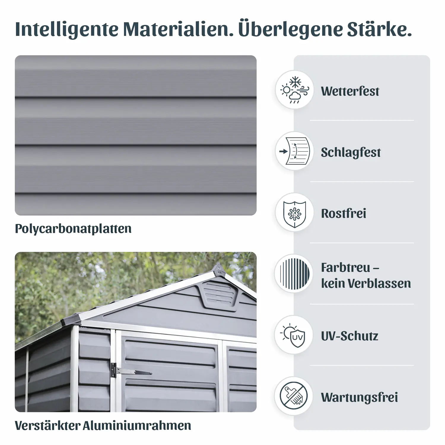 Canopia Gerätehaus Skylight 6x8 mit Solar LED Kit Midnight grau 185,4 x 229 cm