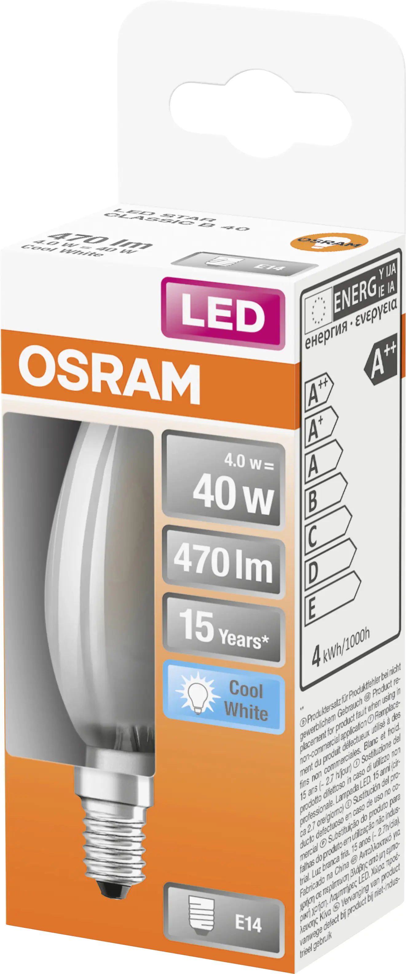 Osram LED Leuchtmittel Star Classic B40 E14 4W neutralweiß, weiß matt