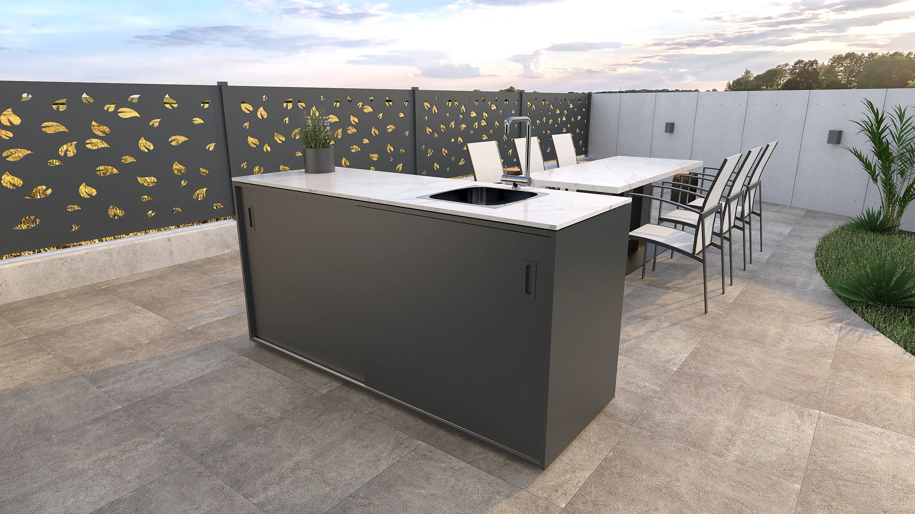 Bellano Living Element für Outdoorküchen inkl. Spüle rechts und 2 Türen anthrazit