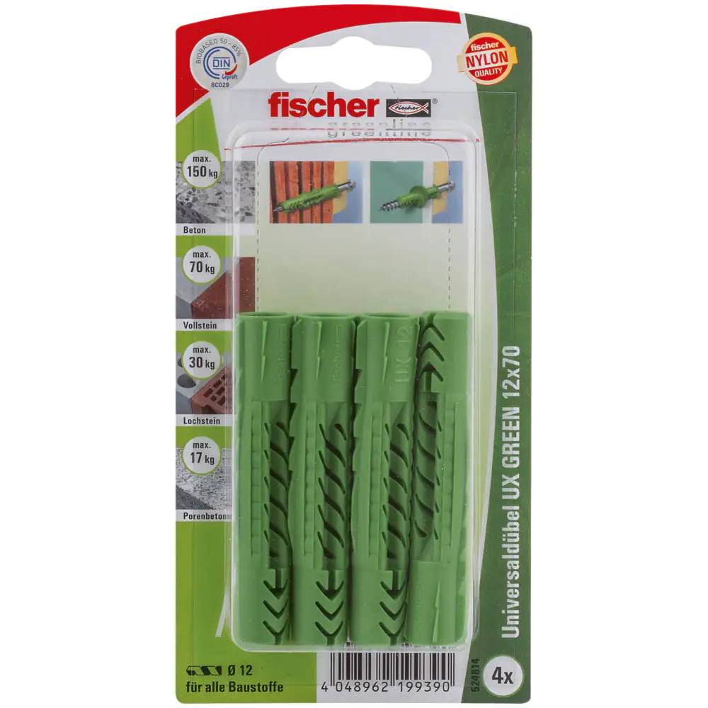 Fischer Universaldübel UX green 12.0 x 70 mm - 4 Stück Fischer Universaldübel UX green 12.0 x 70 mm - 4 Stück
