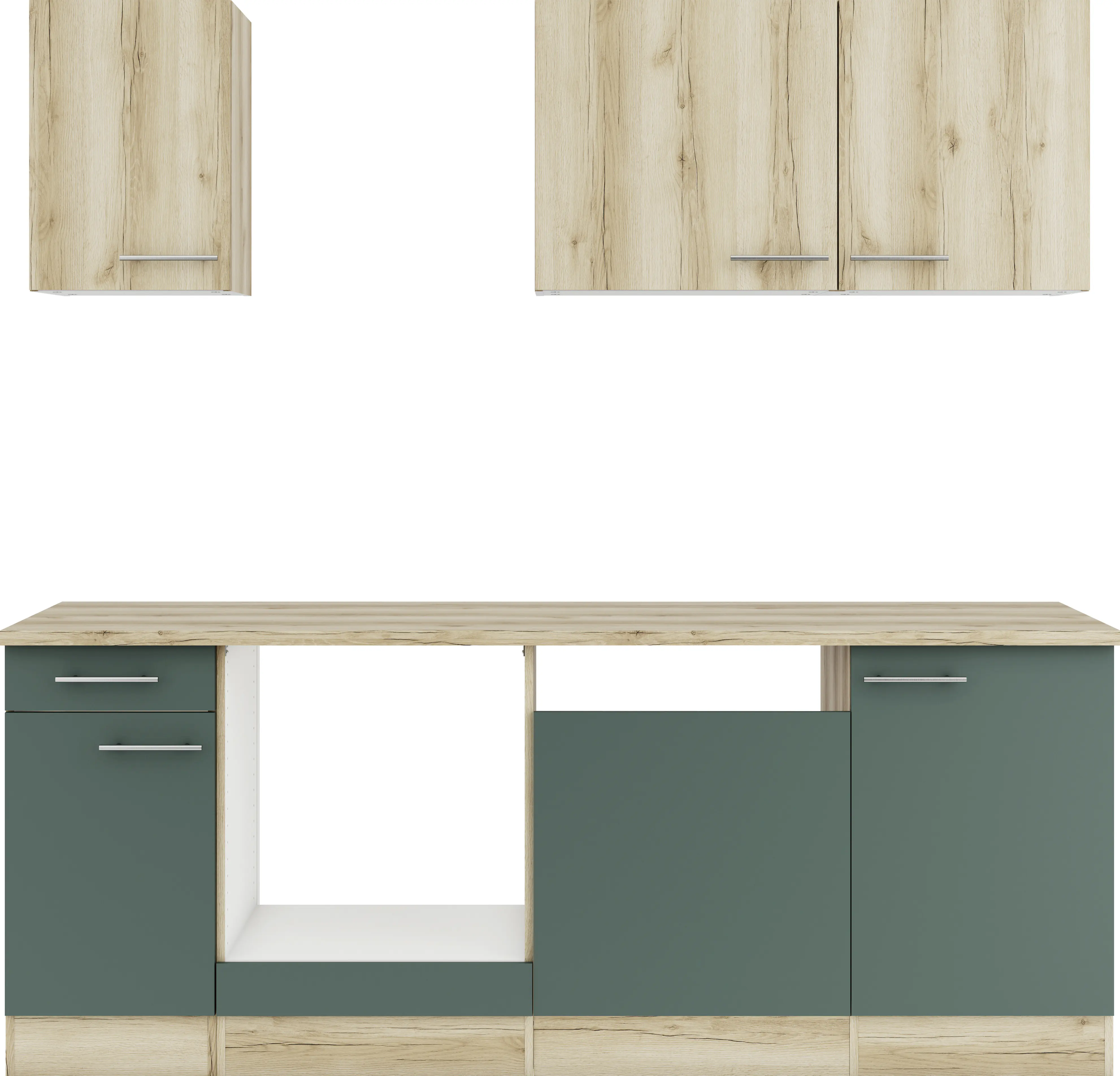 Optifit Küchenzeile Livorno 290/Savona 405 ohne Geräte wildeiche/steingrün 210 cm