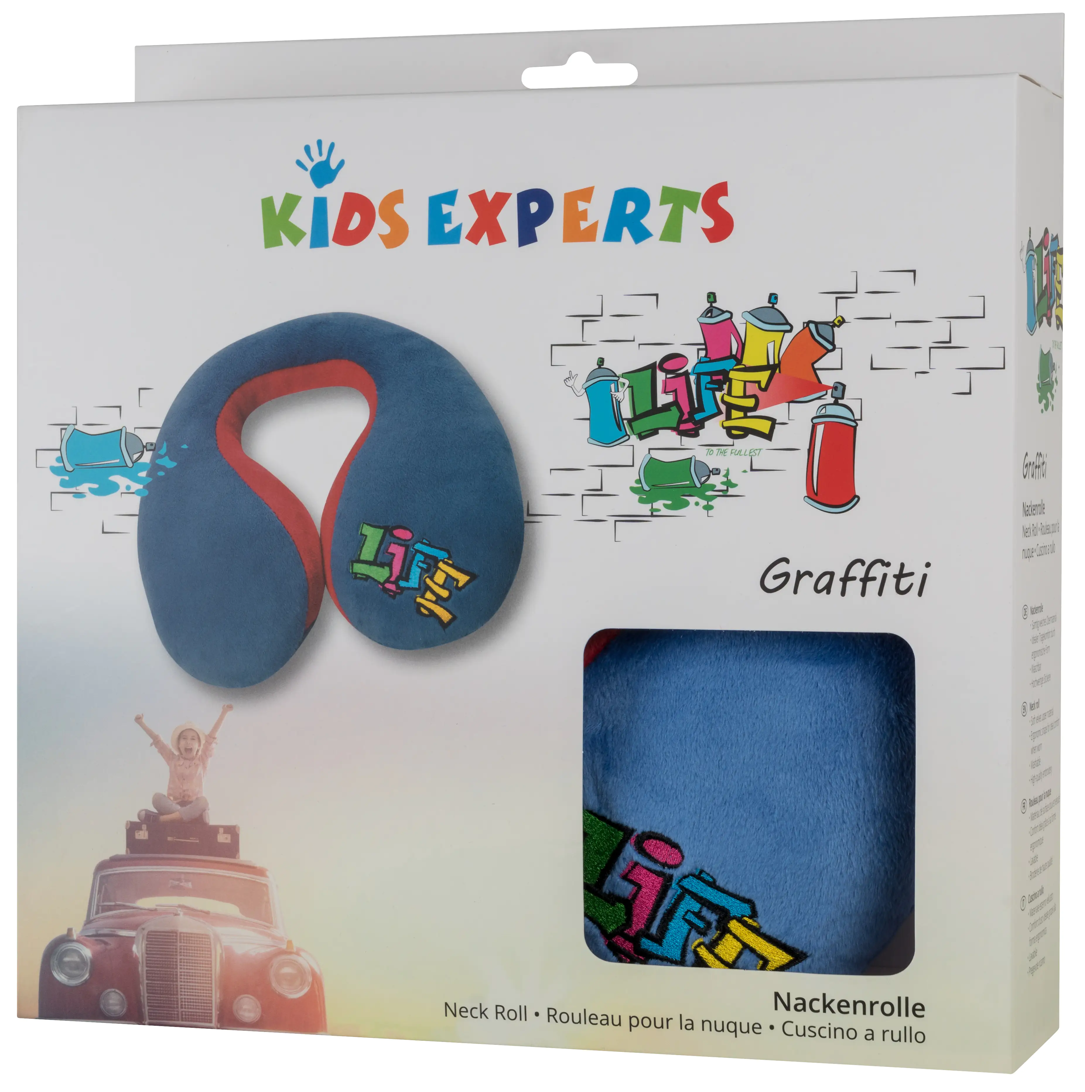 Walser Nackenrolle Graffiti blau 1-teilig