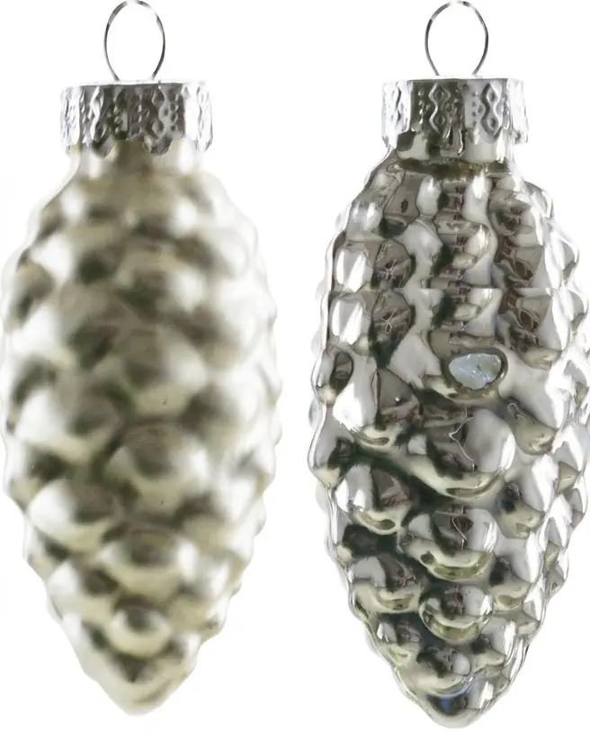TrendLine Weihnachtskugeln Glas-Tannenzapfen 6 cm silber 12 Stück