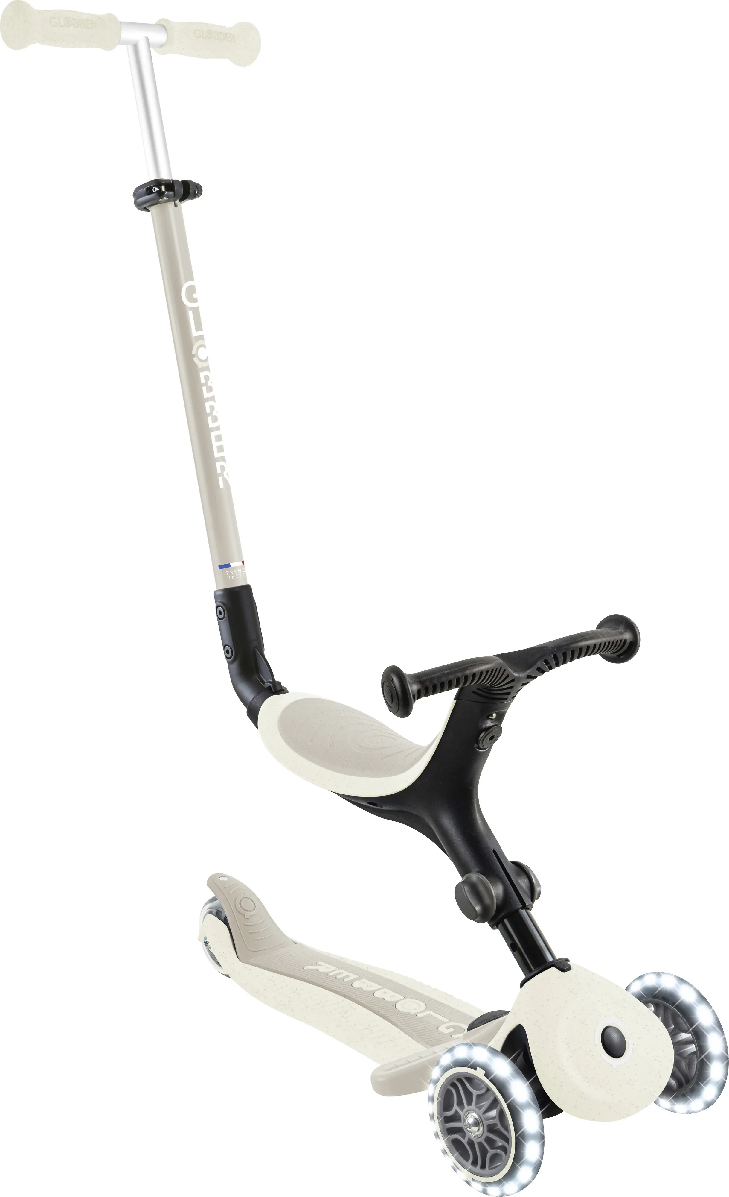 Globber Laufrad für Kinder mit Leuchtrollen Go-Up Active Lights Eco creme/weiß