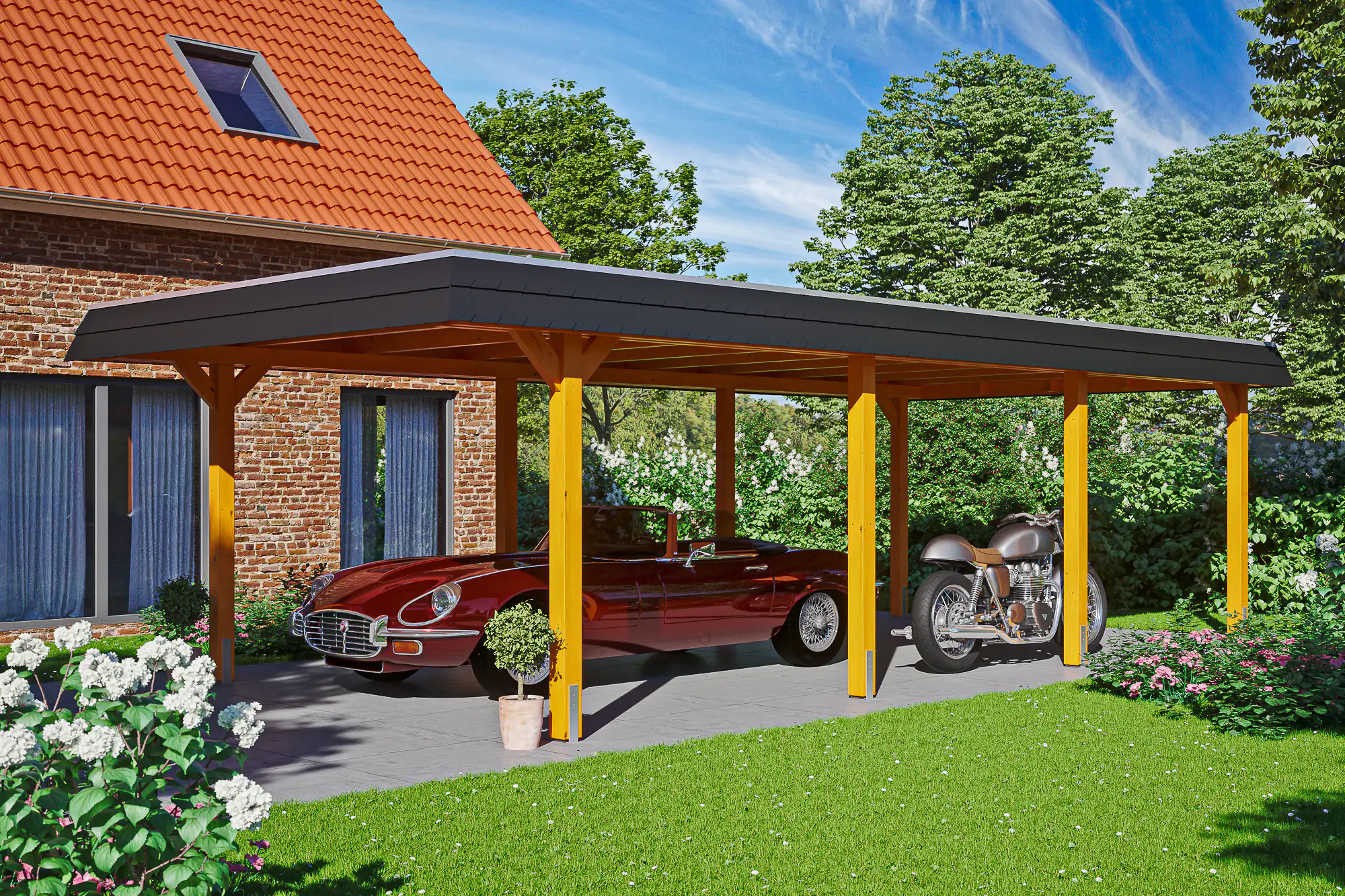 SKAN HOLZ Carport Wendland 409 x 870 cm mit Aluminiumdach