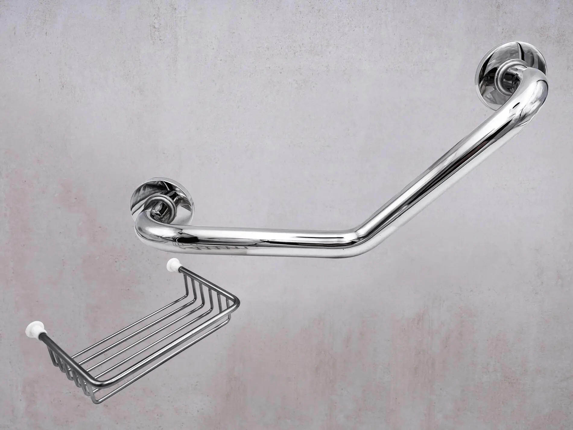 Ridder Winkel-Haltegriff Sam M, chromfarben glänzend, inkl. Ablagekorb, Edelstahl