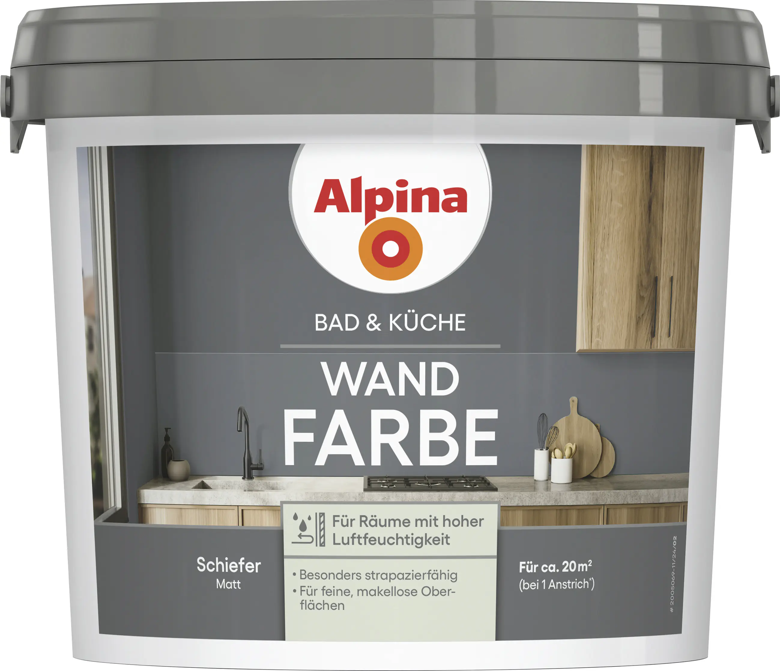 Alpina Wandfarbe für Küche & Badezimmer Schiefer 2,5 L