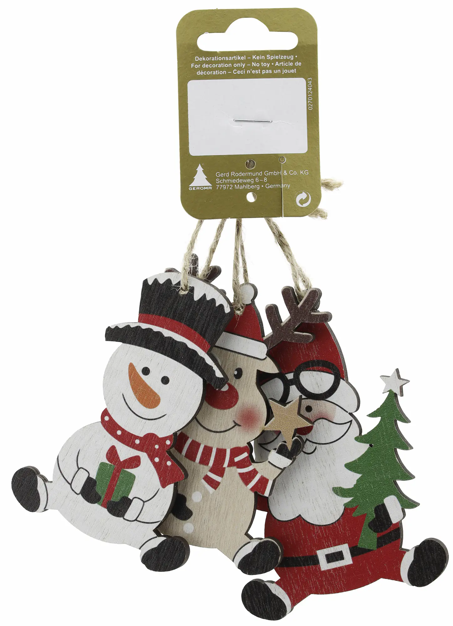 Weihnachtsanhäger-Set aus Holz 3 Motive 9,5 cm natur bunt 