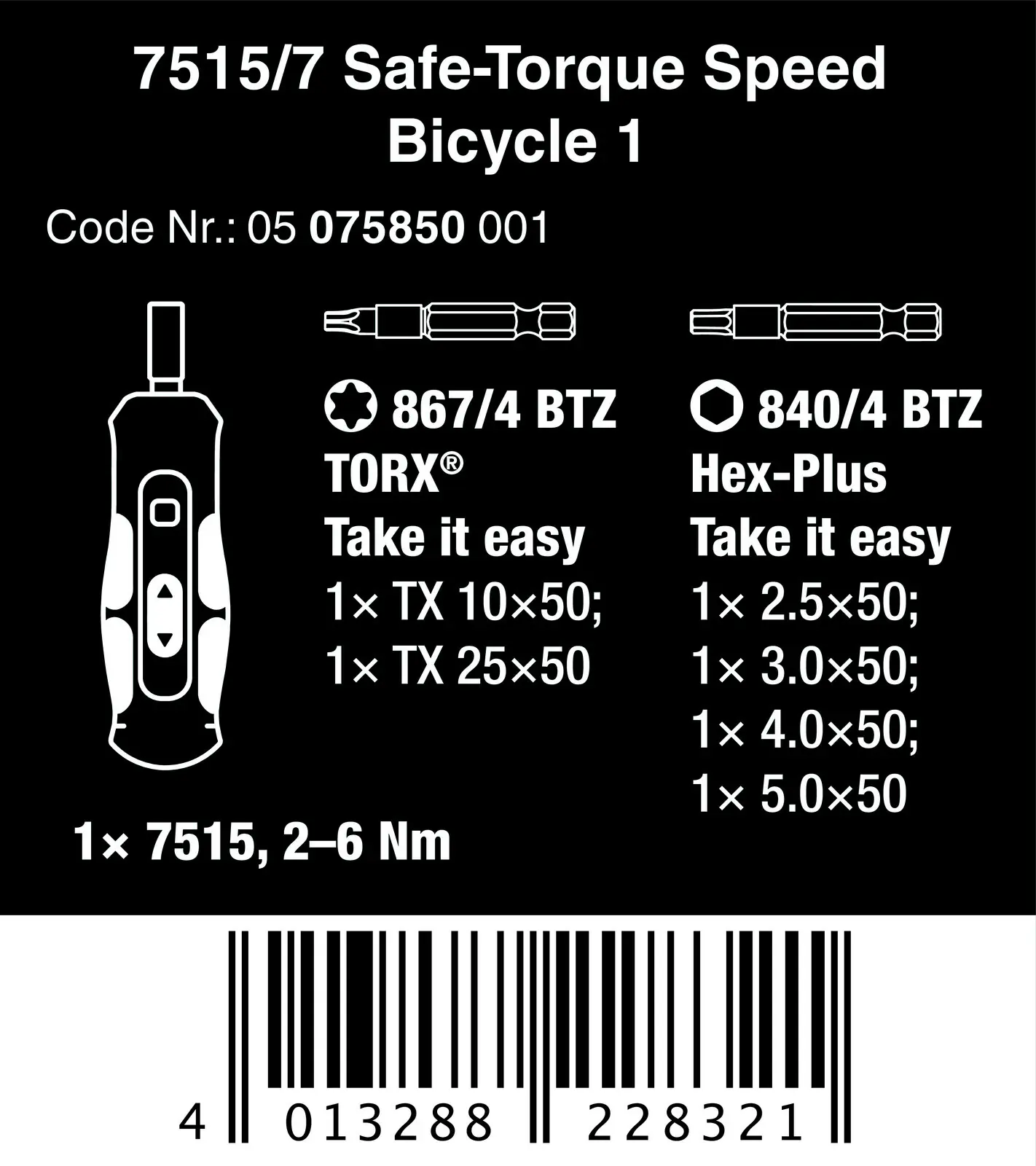 Wera Drehmomentschrauber 7515/7 Kraftform Safe-Torque Speed Bicycle 1 7-teilig
