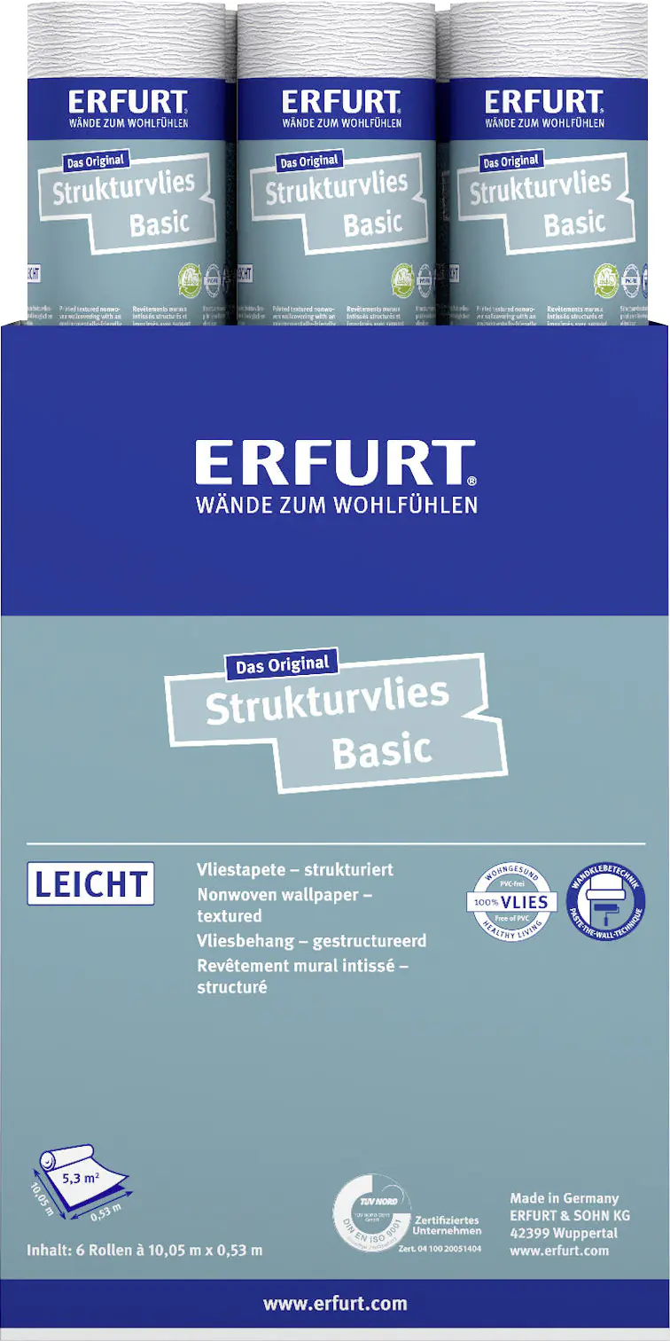 Erfurt Vliestapete Basic 401 weiß 10,05 x 0,53 m Erfurt Vliestapete Basic 401 weiß 10,05 x 0,53 m