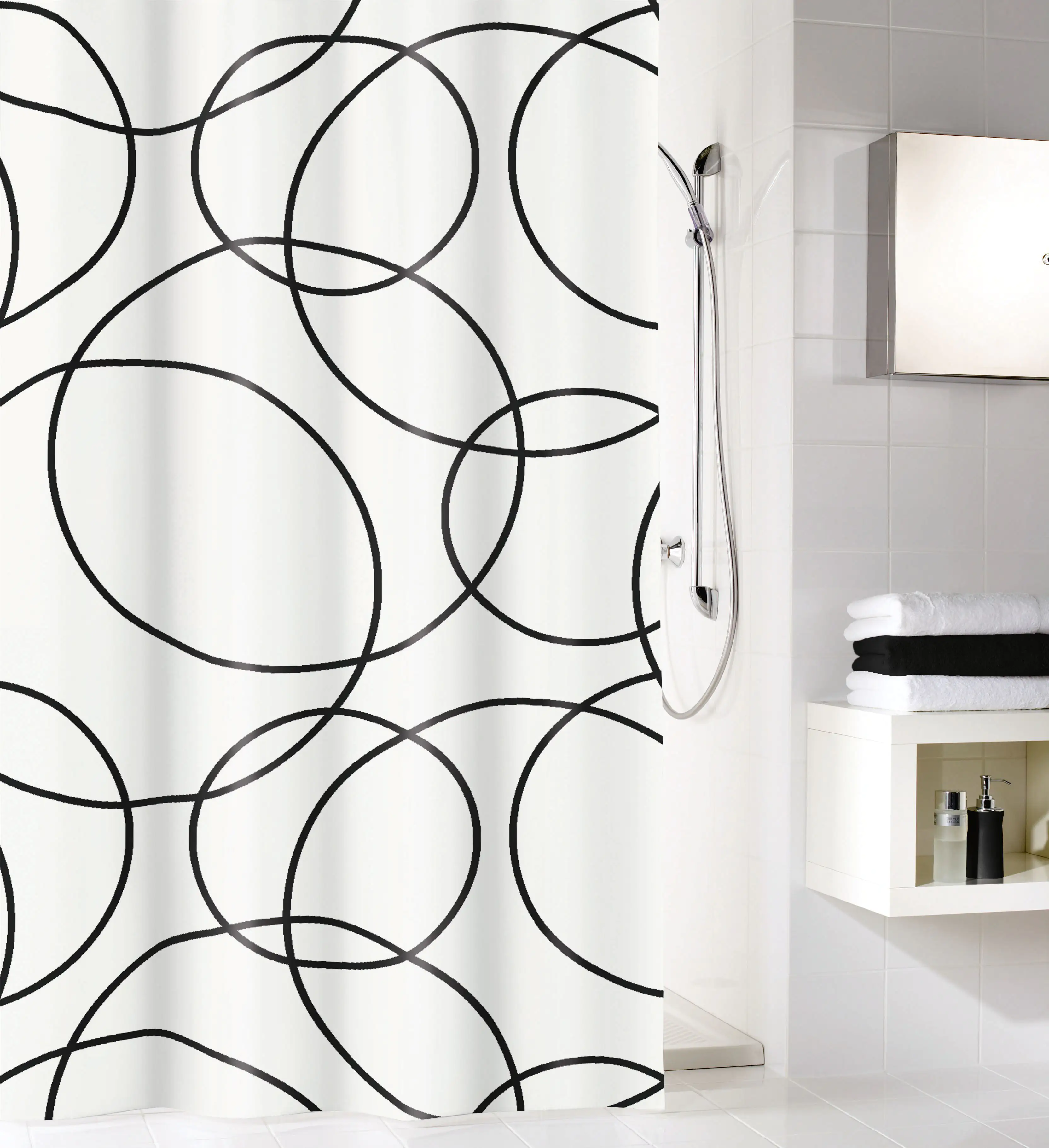 Kleine Wolke Duschvorhang Rings schwarz-weiß, 180 x 200 cm