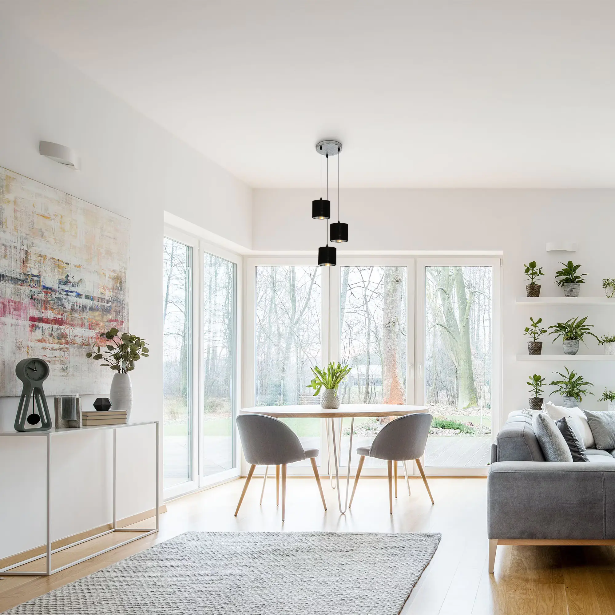 Briloner Pendelleuchte LURI antik-silber Stoff 3xE14 exklusive