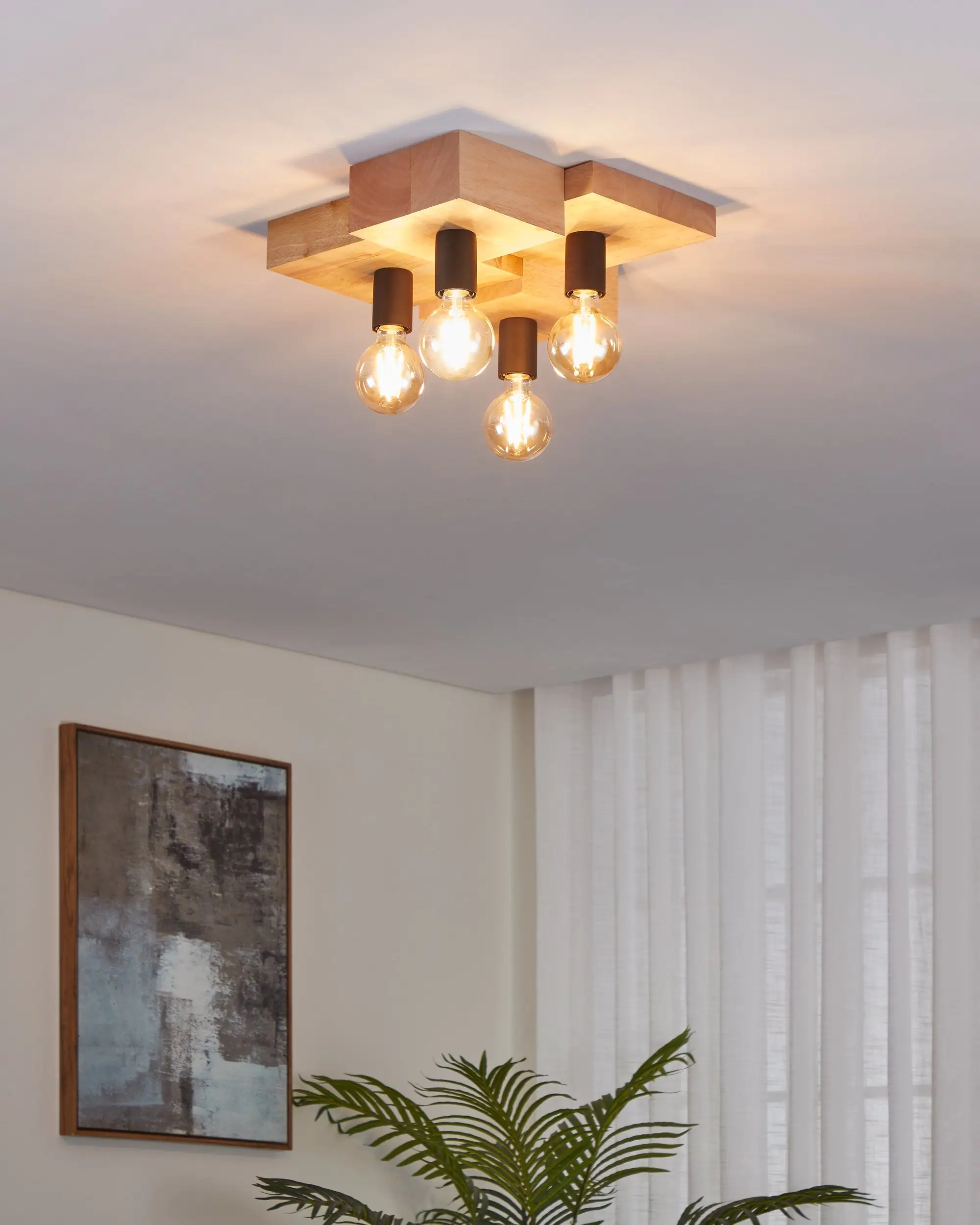 Eglo Deckenleuchte Halkin schwarz Holzoptik 43 x 40 cm