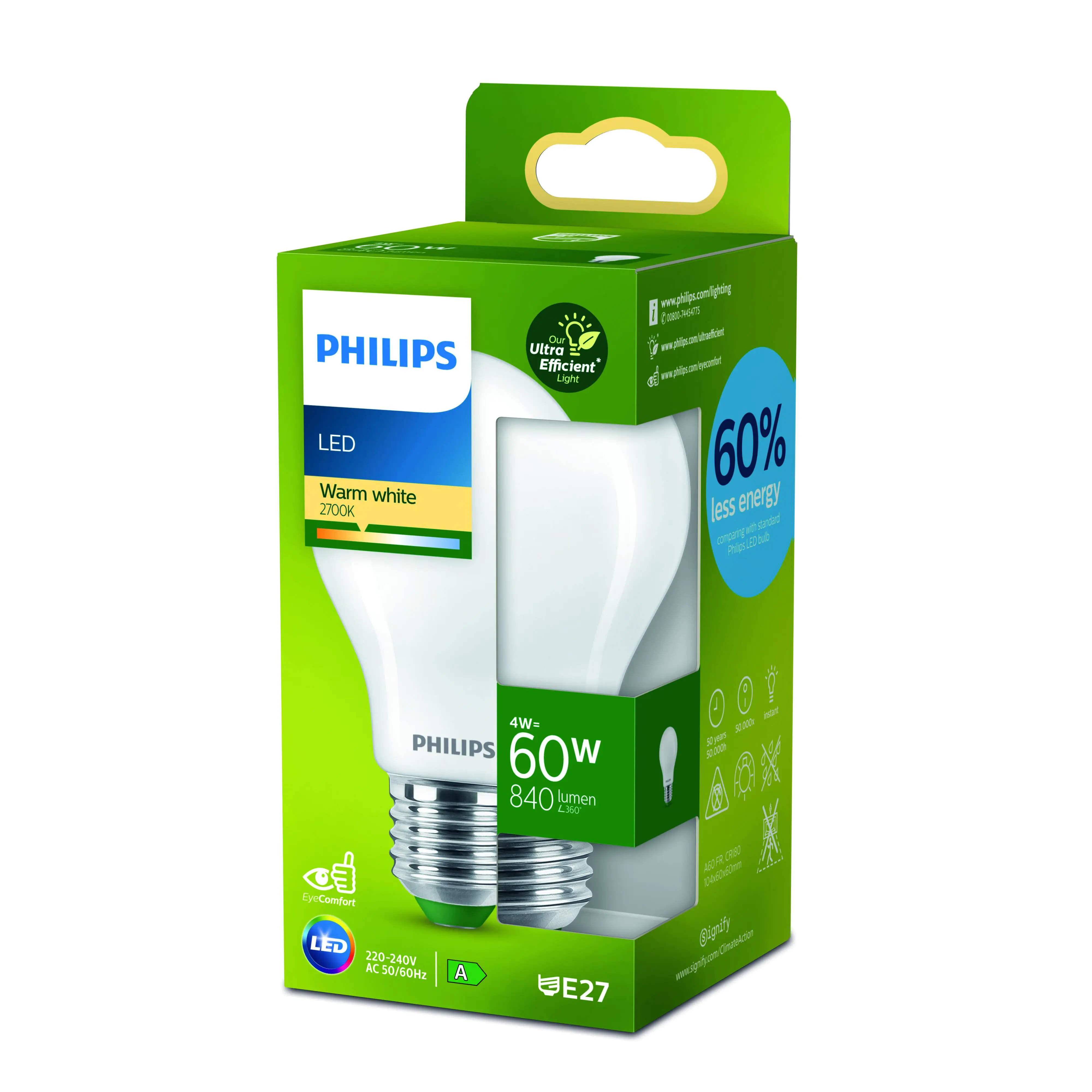 Philips LED-Leuchtmittel Birnenform A60 E27 4W warmweiß