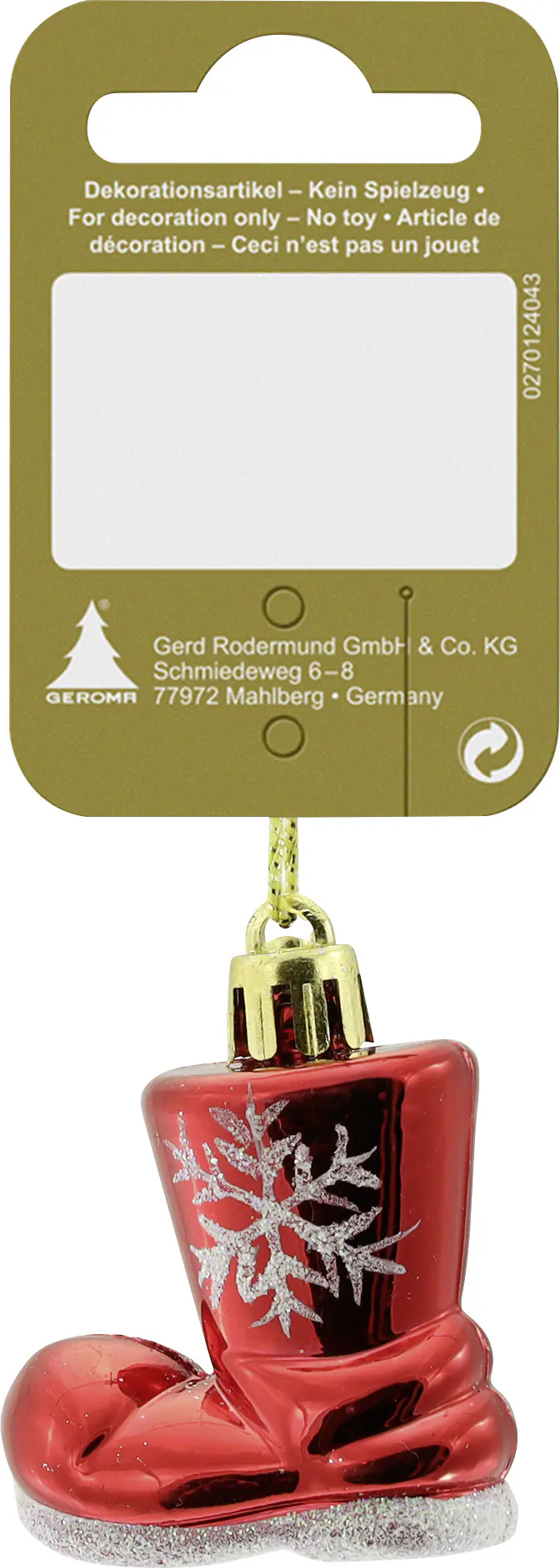 Dekoanhänger Stiefel Kunststoff 4 cm rot-weiß 