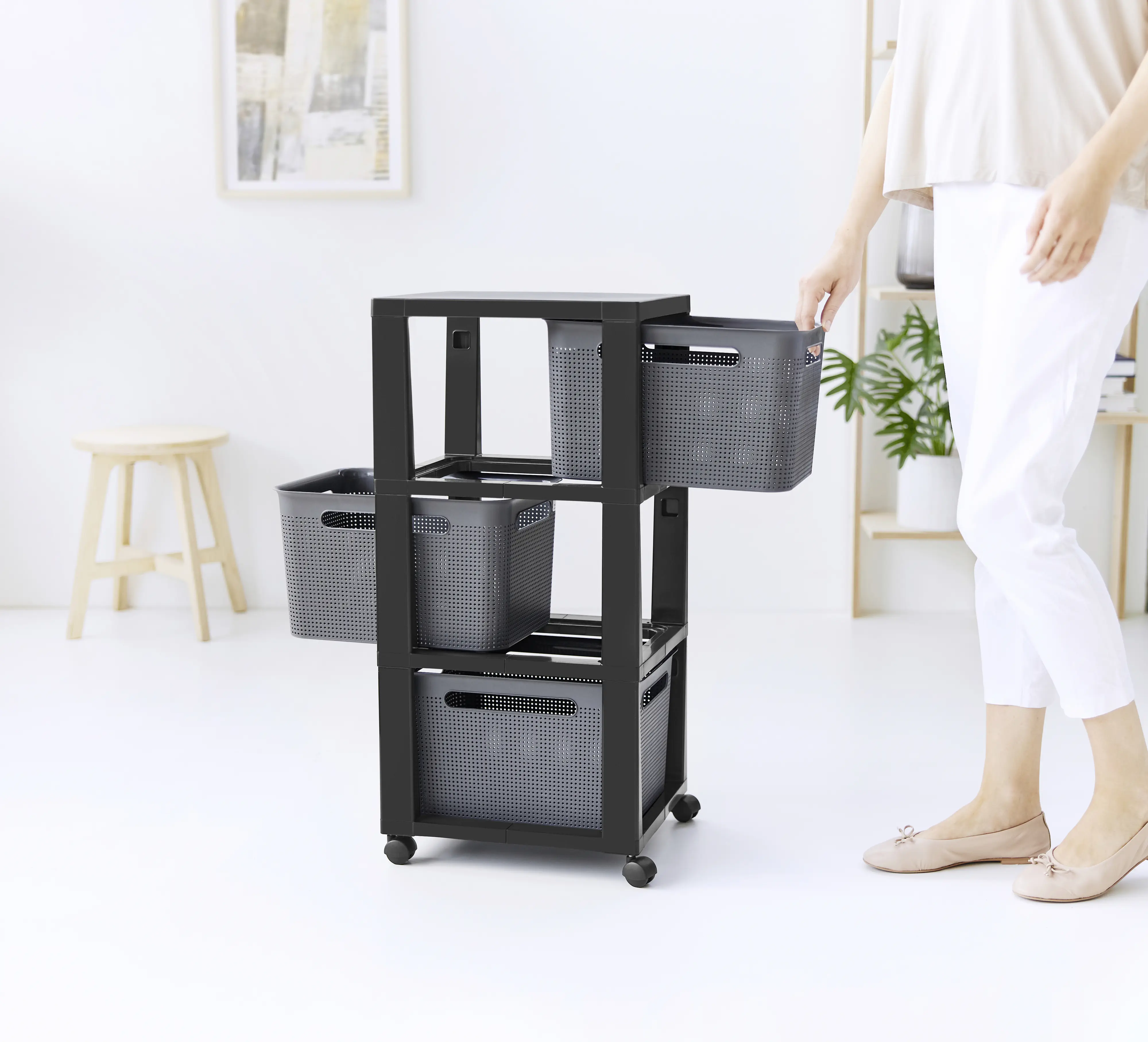 Rotho Schubladenbox Tower 3 x 16 L Brisen mit Rollen anthrazit