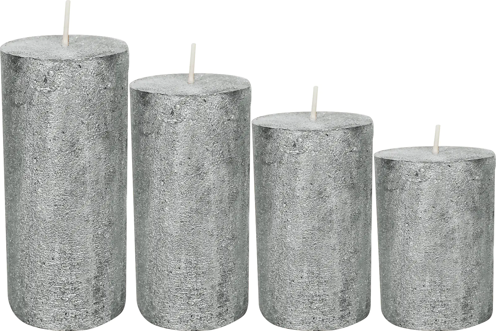 House of Rustic 4er Kerzen-Set silber Ø 6 x 8-10-12-14 cm