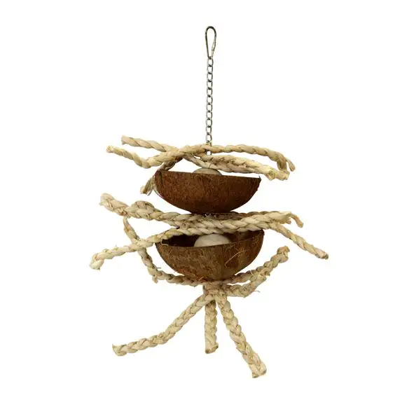 Ollesch Vogelspielzeug 17 cm Kokosnuss mit Seil natur