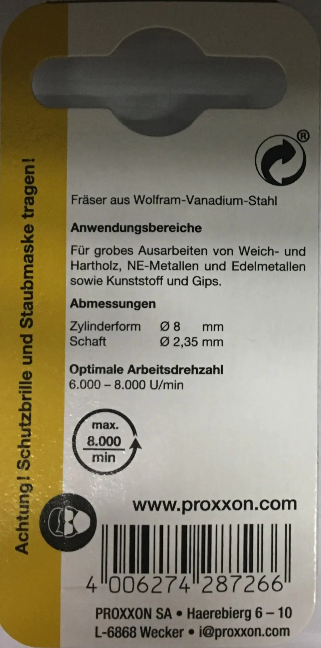 Proxxon Micromot Zylinderfräser 8,0 mm 2 Stück Proxxon Micromot Zylinderfräser 8,0 mm 2 Stück