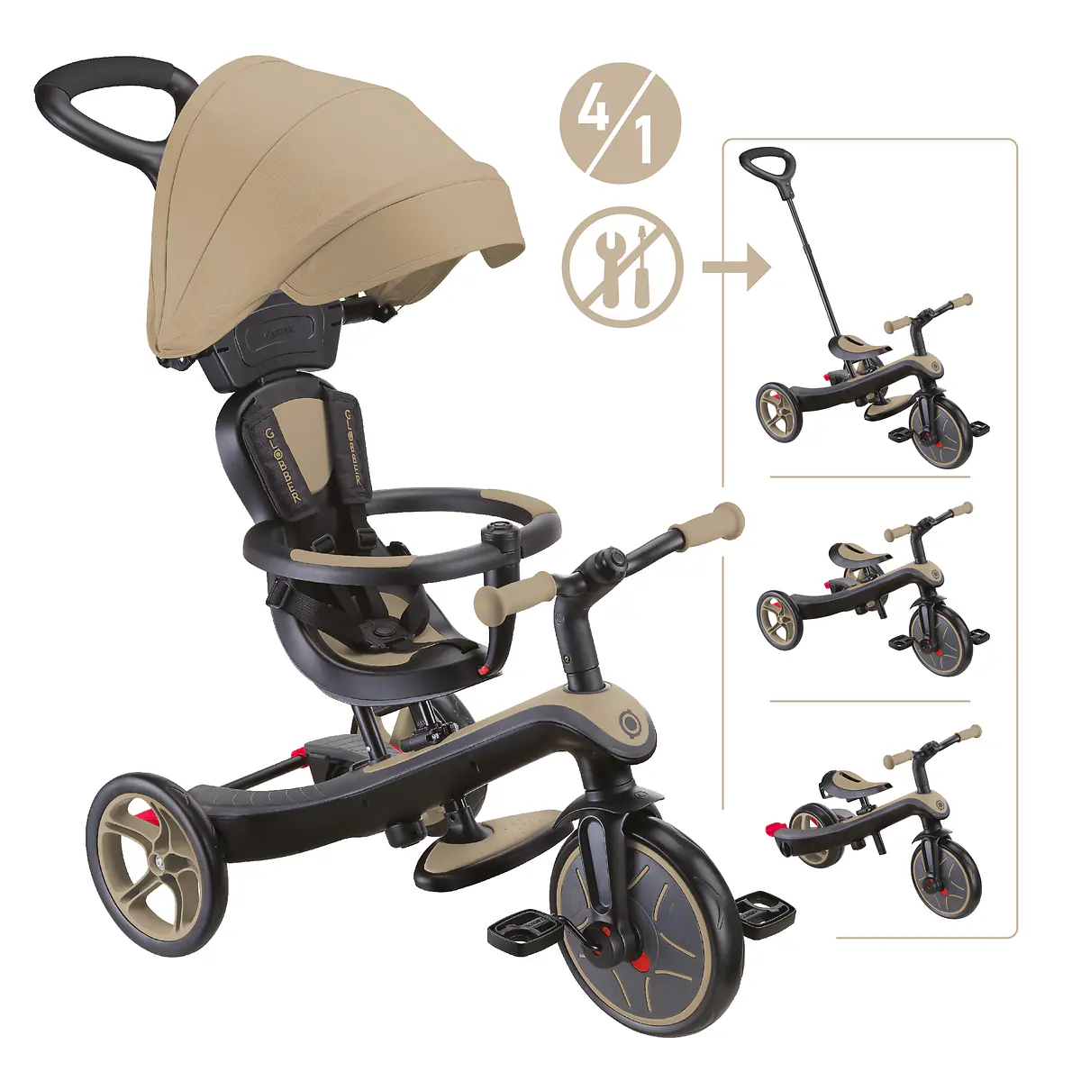 Globber Dreirad für Kinder Explorer Trike 4-in-1 schwarz/sand