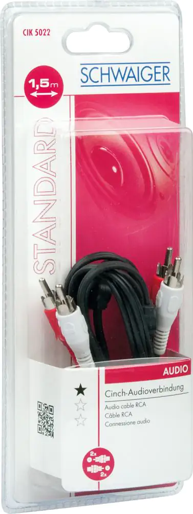 Schwaiger Audio Anschlusskabel CIK5022 533 Cinch schwarz, 1,5m, 2x Cinch Stecker / 2x Cinch Stecker