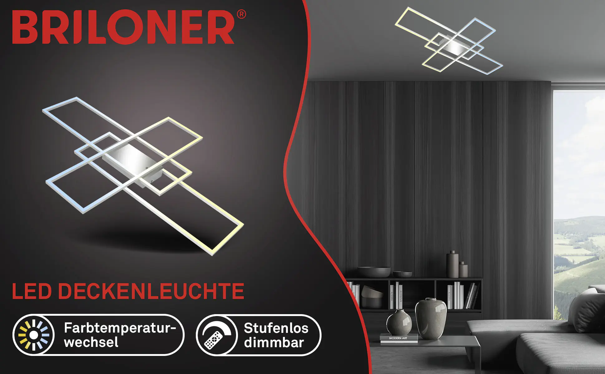Briloner LED-Deckenleuchte Roami 104 x 71 cm chrom-aluminium CCT dimmbar