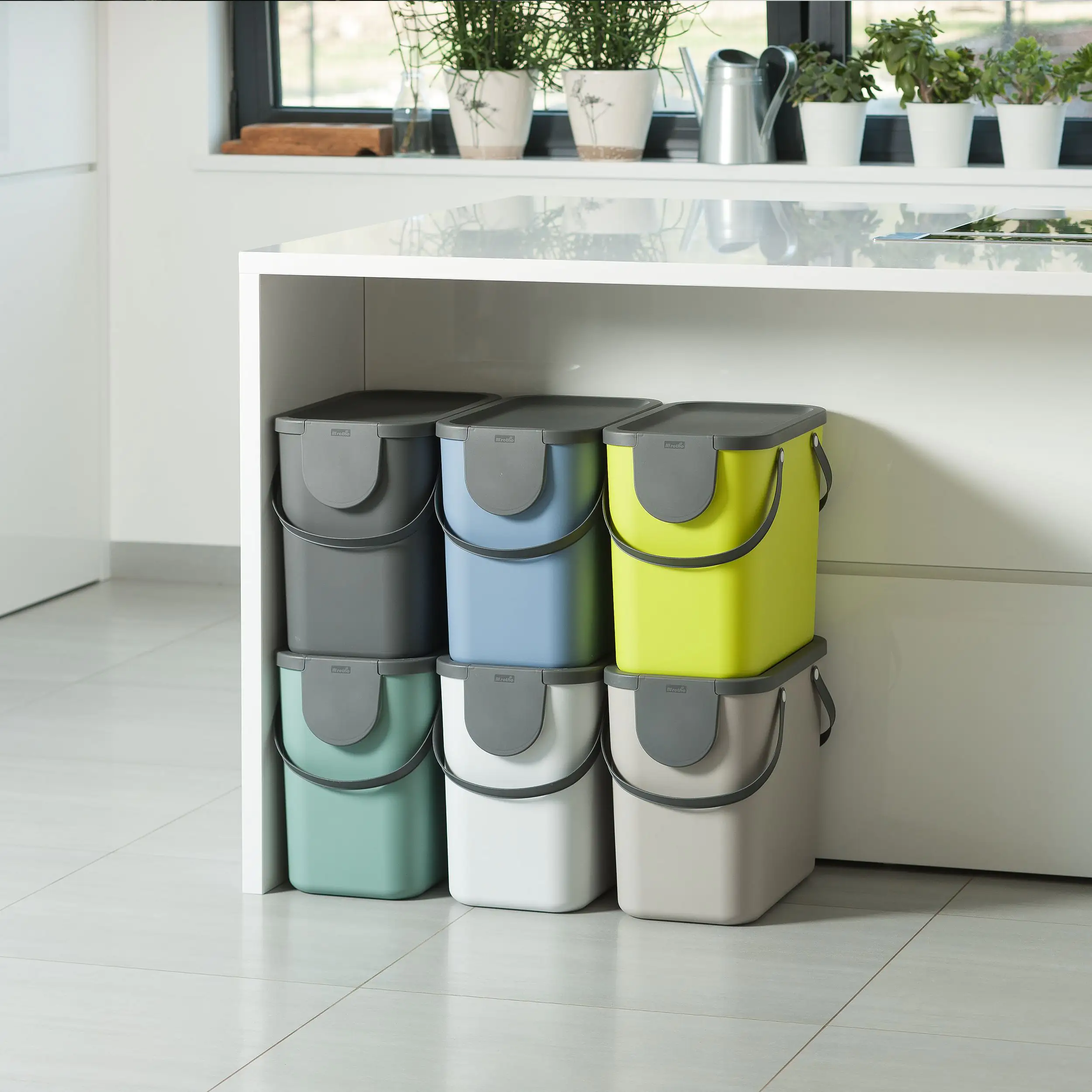 7610859202499_7 Rotho Mülltrennungssystem Albula 25 L mistletoe white Recyclingbehälter