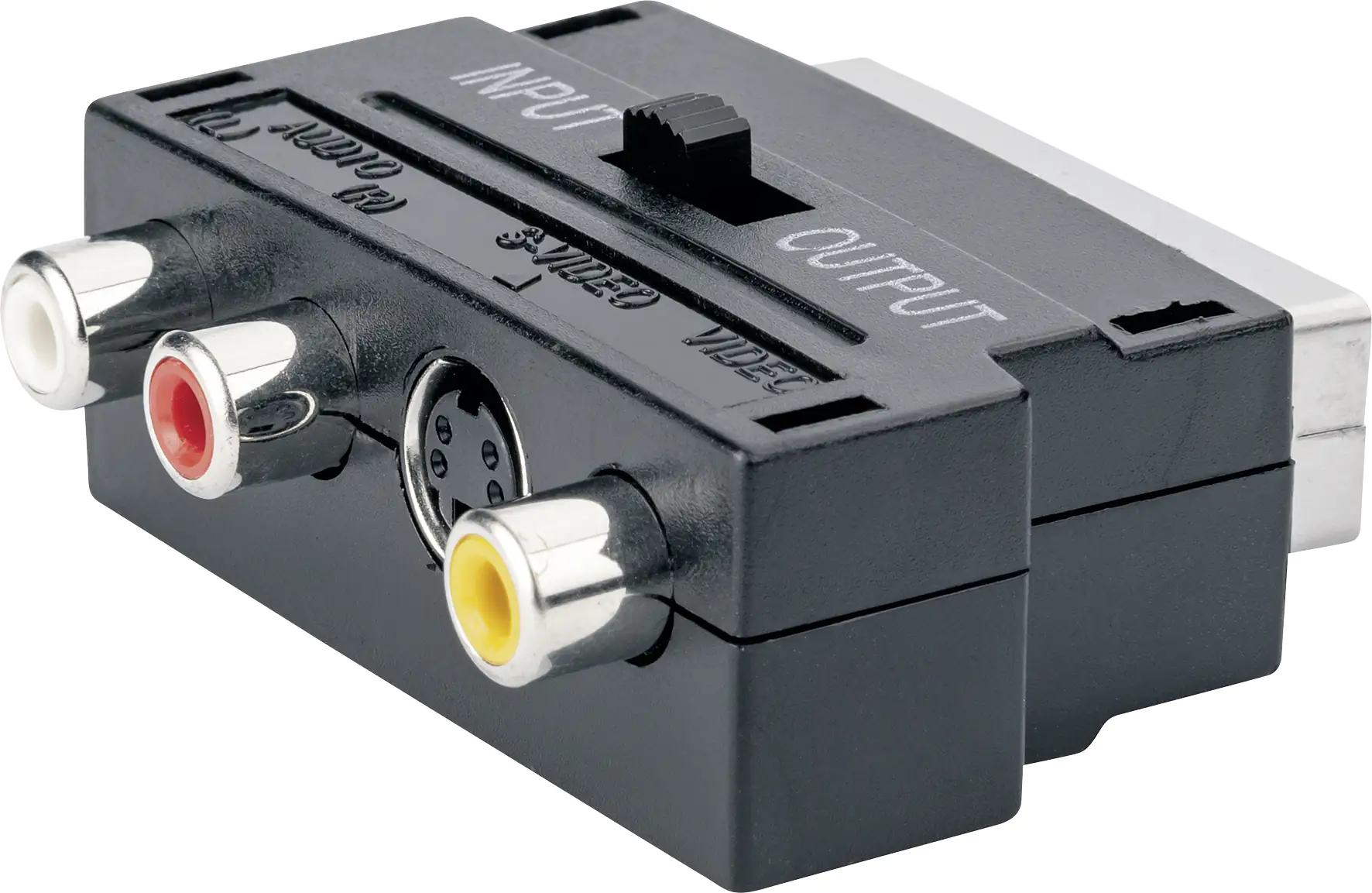 Schwaiger Scart Adapter SCA7320 531 schwarz, 3x Cinch + 1x S-VHS / 1x Scart IN/OUT