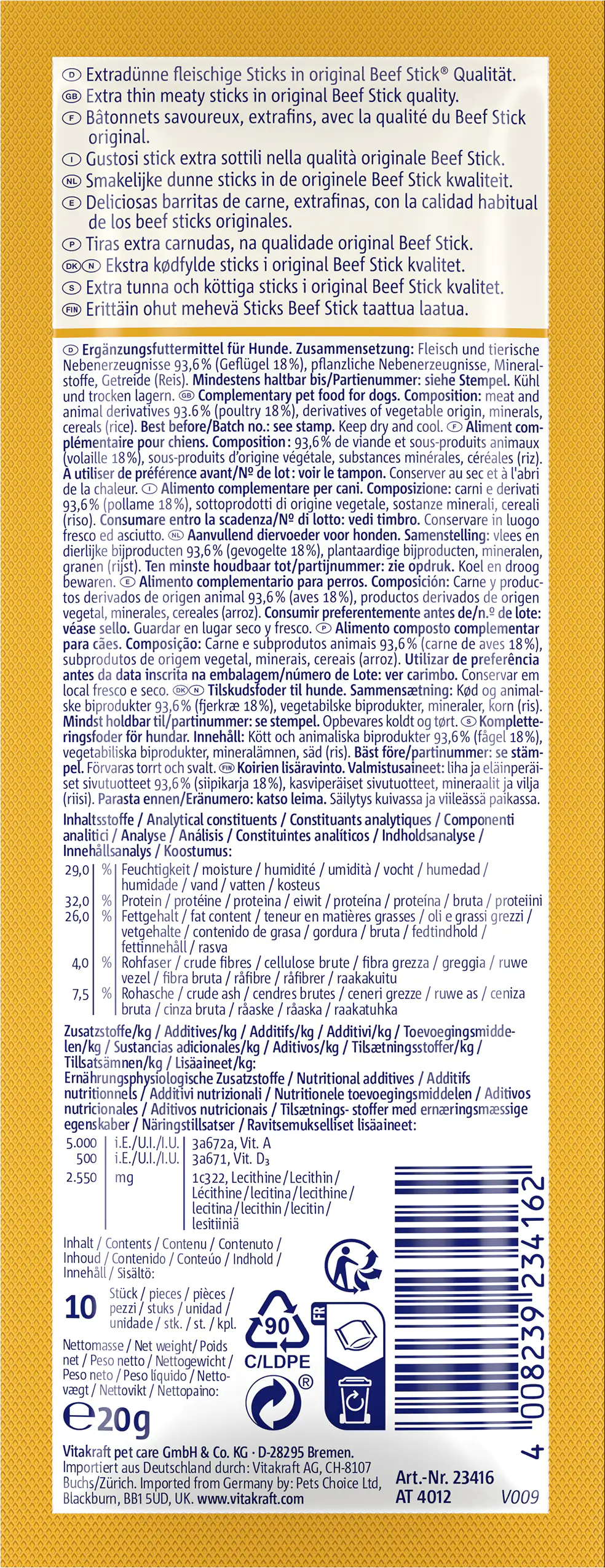 Vitakraft Beef Stick® School Geflügel 10 Stück / 20 g