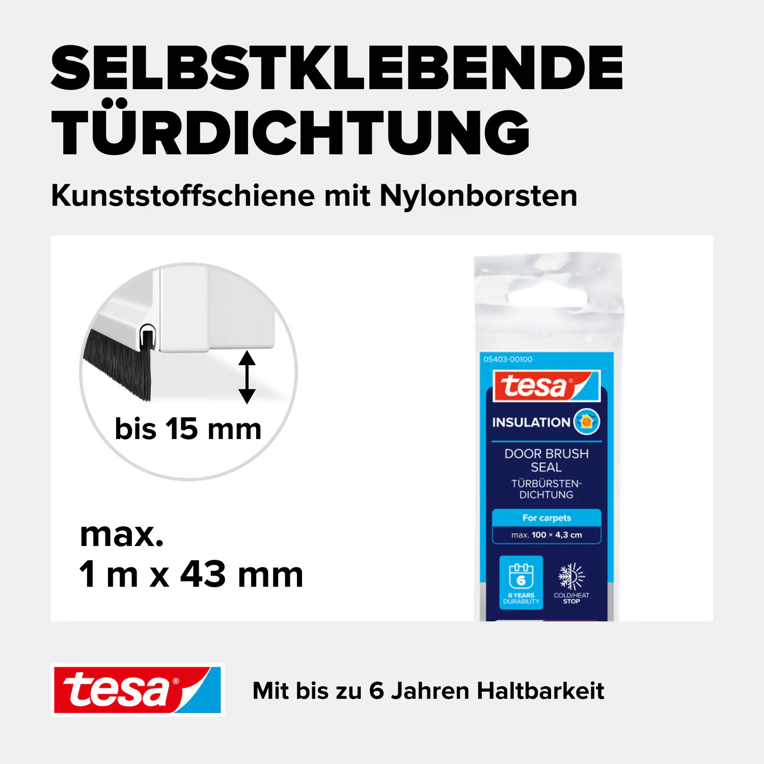 tesa Moll Türdichtschiene weiß, für Textilböden, für Spalten bis 15 mm