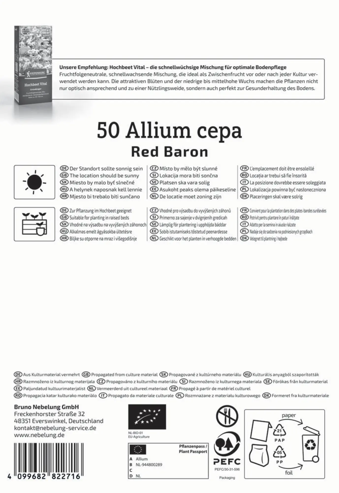 Kiepenkerl Bio Steckzwiebel Red Baron Gr. 10/21, 50 Stück