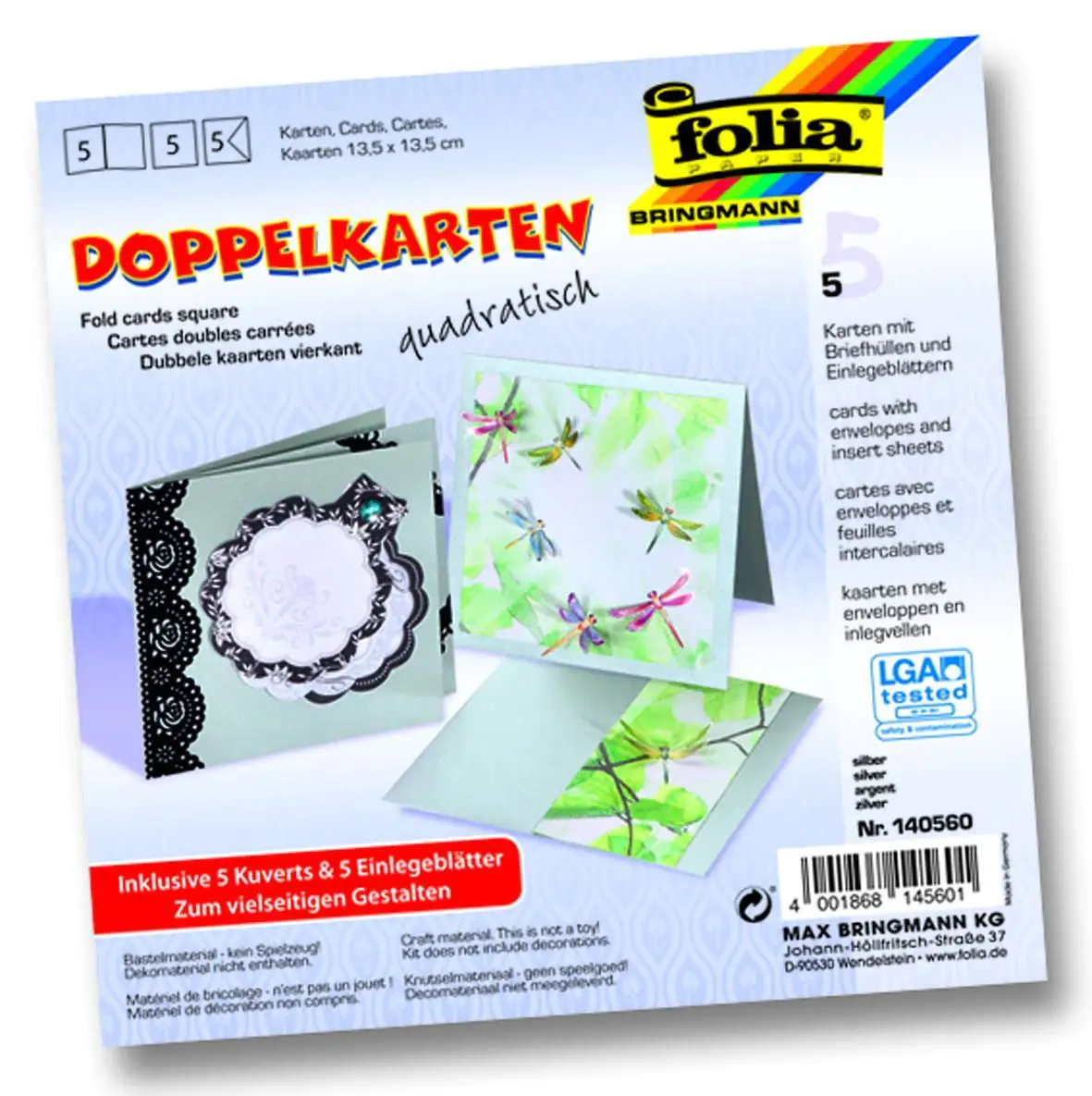 Glorex Doppelkarten 13,5 x 13,5 cm silber, 5 Stück