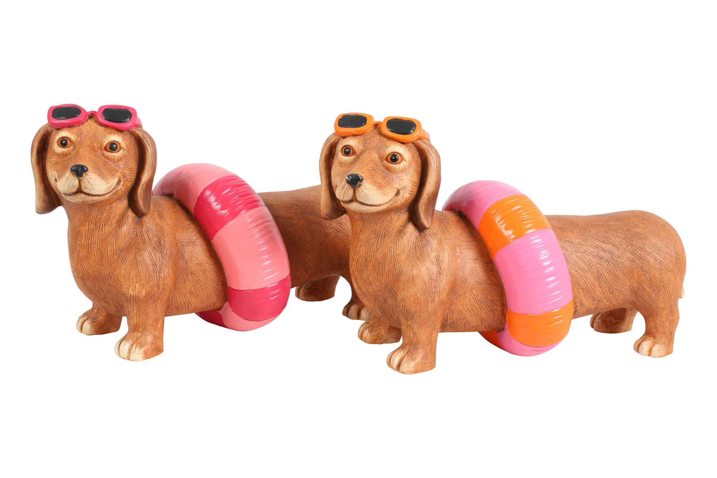 Flamingo Dekofigur Dackel Larry mit Rettungsring 45 x 21 x 27 cm braun