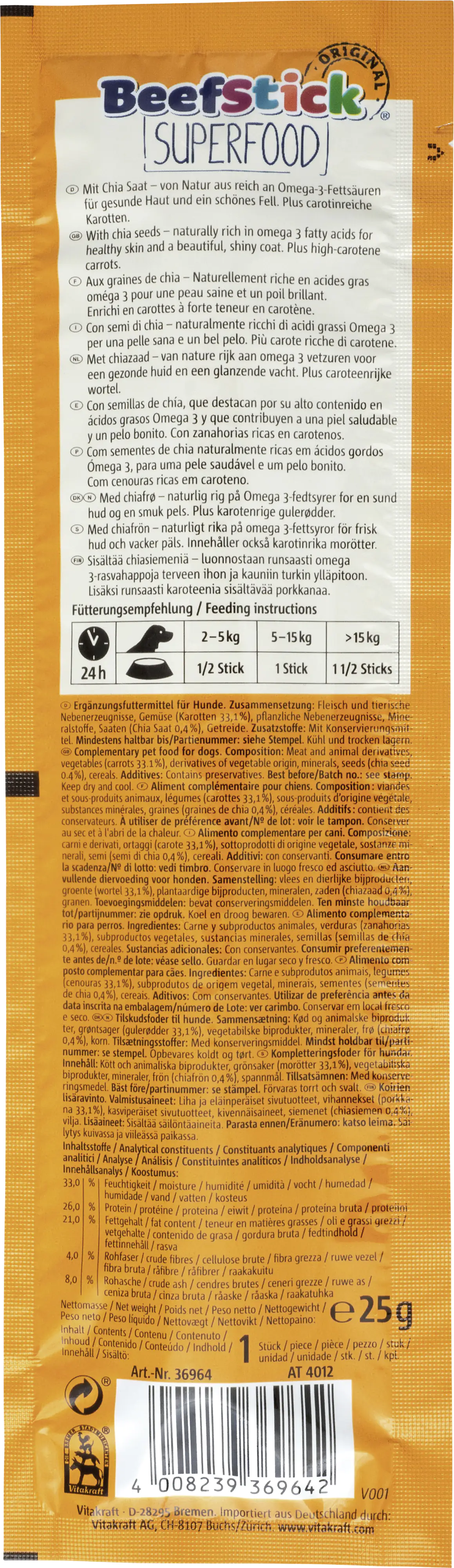 Vitakraft Beef Stick®Superfood Carott & ChiaSaat 1 Stück / 30 g