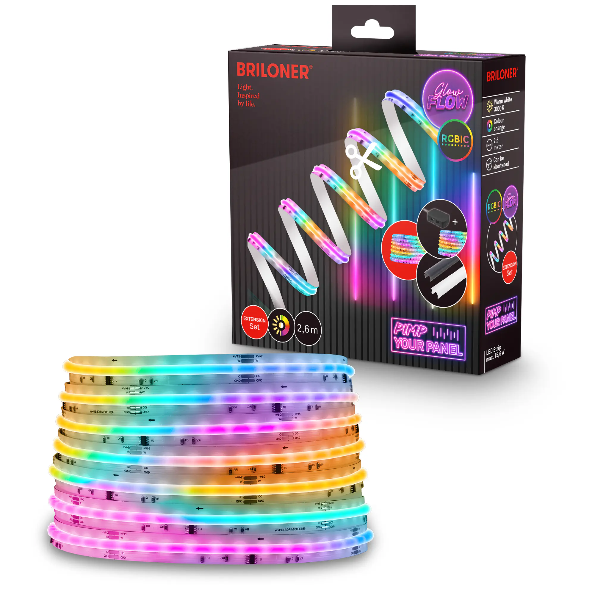Briloner LED-Streifen Pimp your Panel Erweiterungsset  2,6 m 15,6 W warmweiß RGB