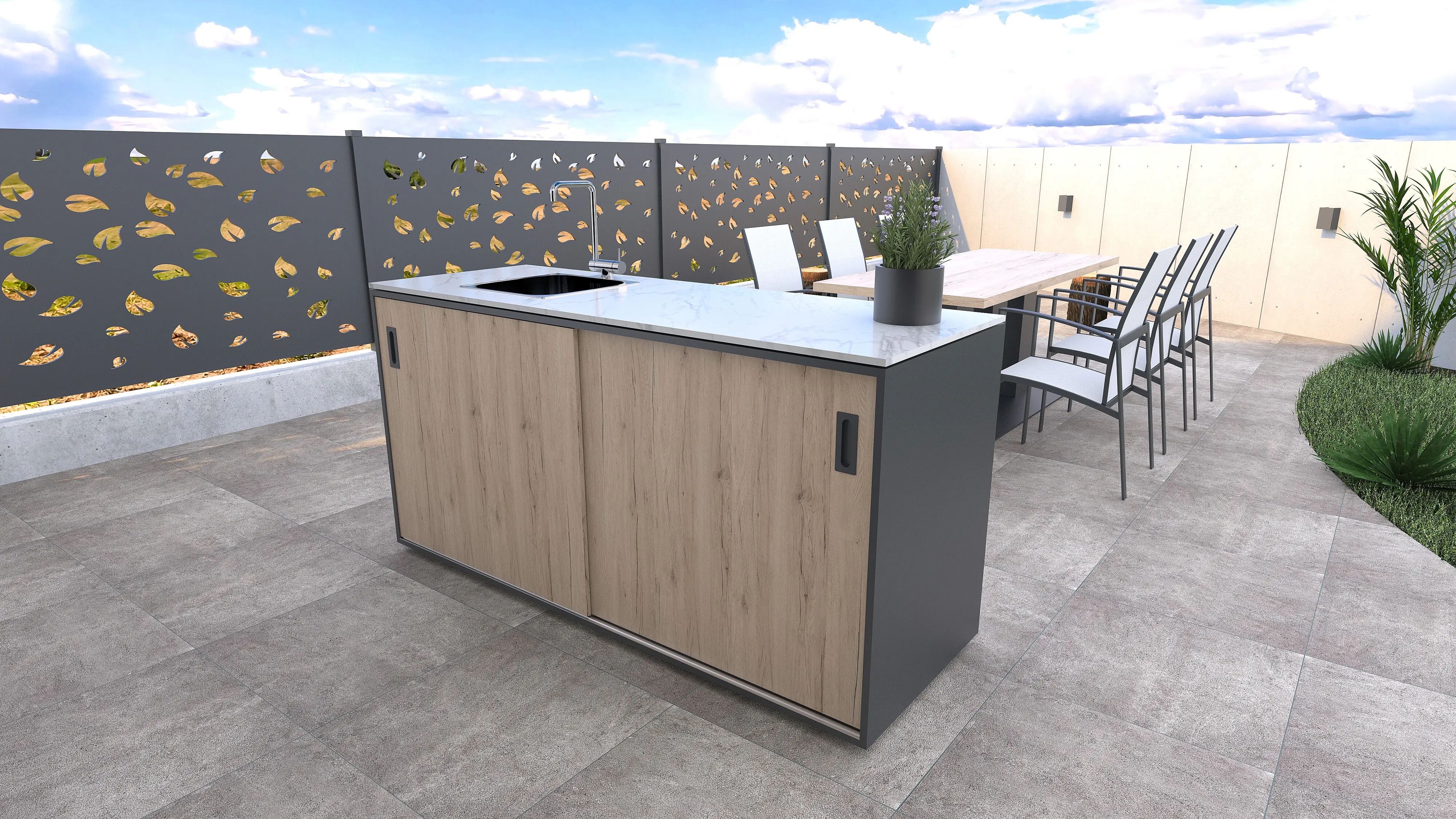 Bellano Living Element für Outdoorküchen mit Spüle links und 2 Türen eiche