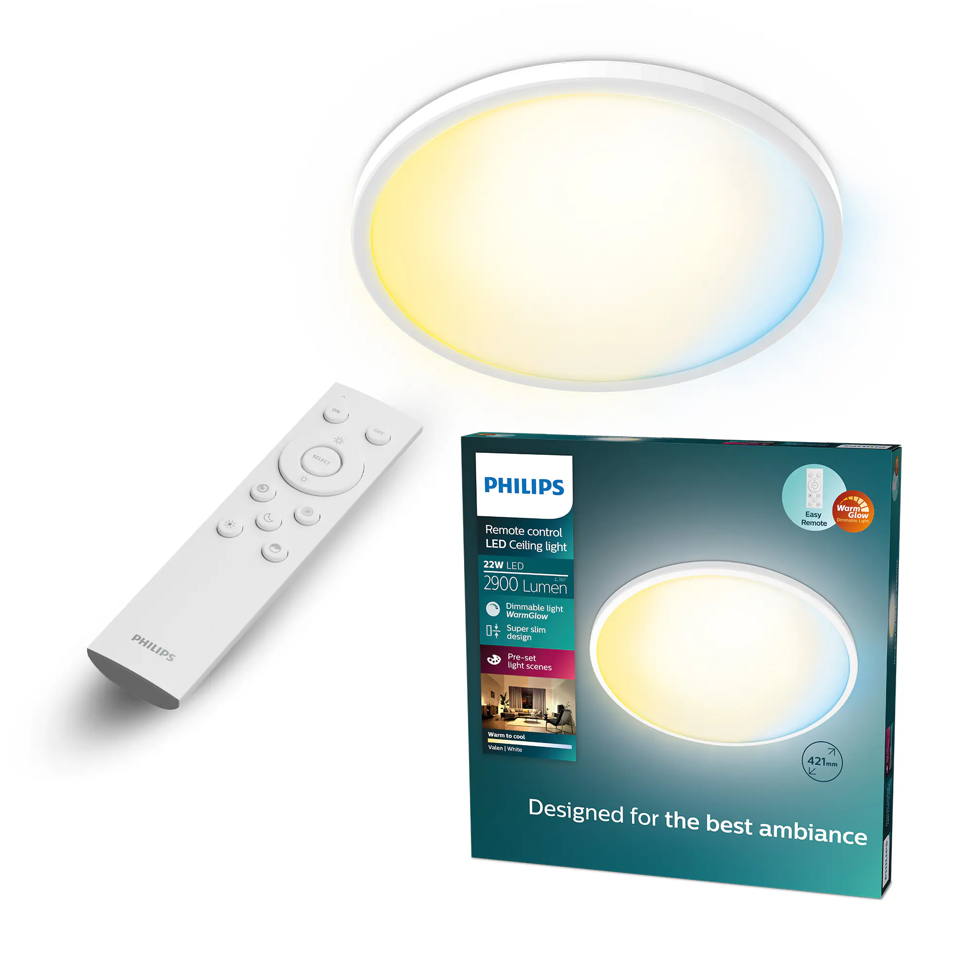 Philips LED Deckenleuchte Valen weiß Ø 42 x 2 cm warmweiß-kaltweiß dimmbar