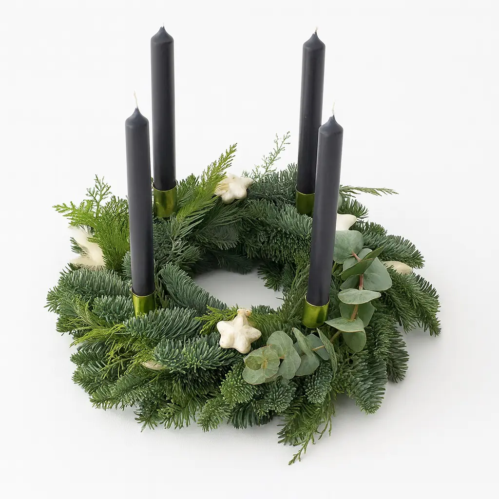 Adventskranz im Boho Stil mit schwarzen Stabkerzen Ø 30 cm Durchmesser